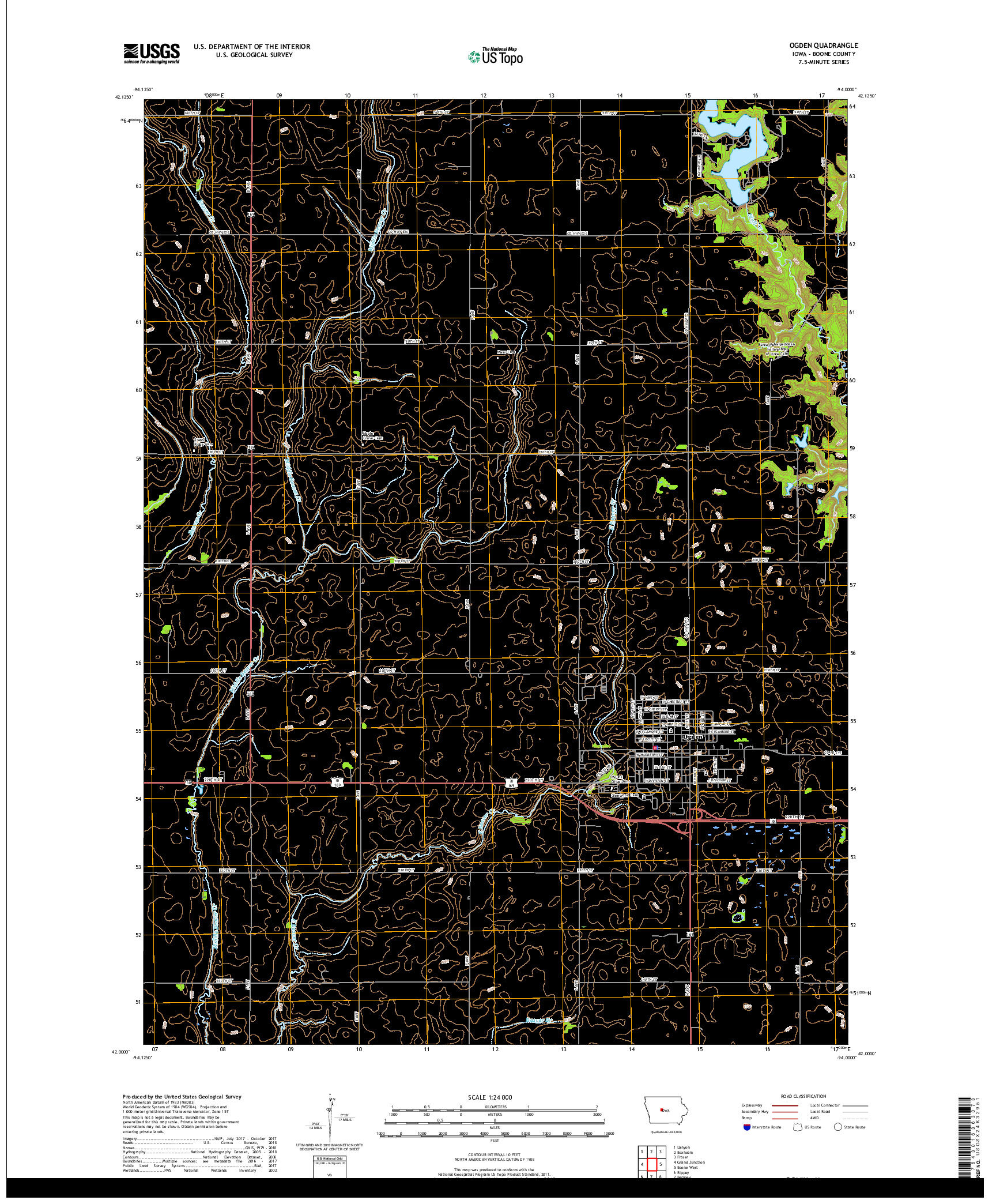 USGS US TOPO 7.5-MINUTE MAP FOR OGDEN, IA 2018