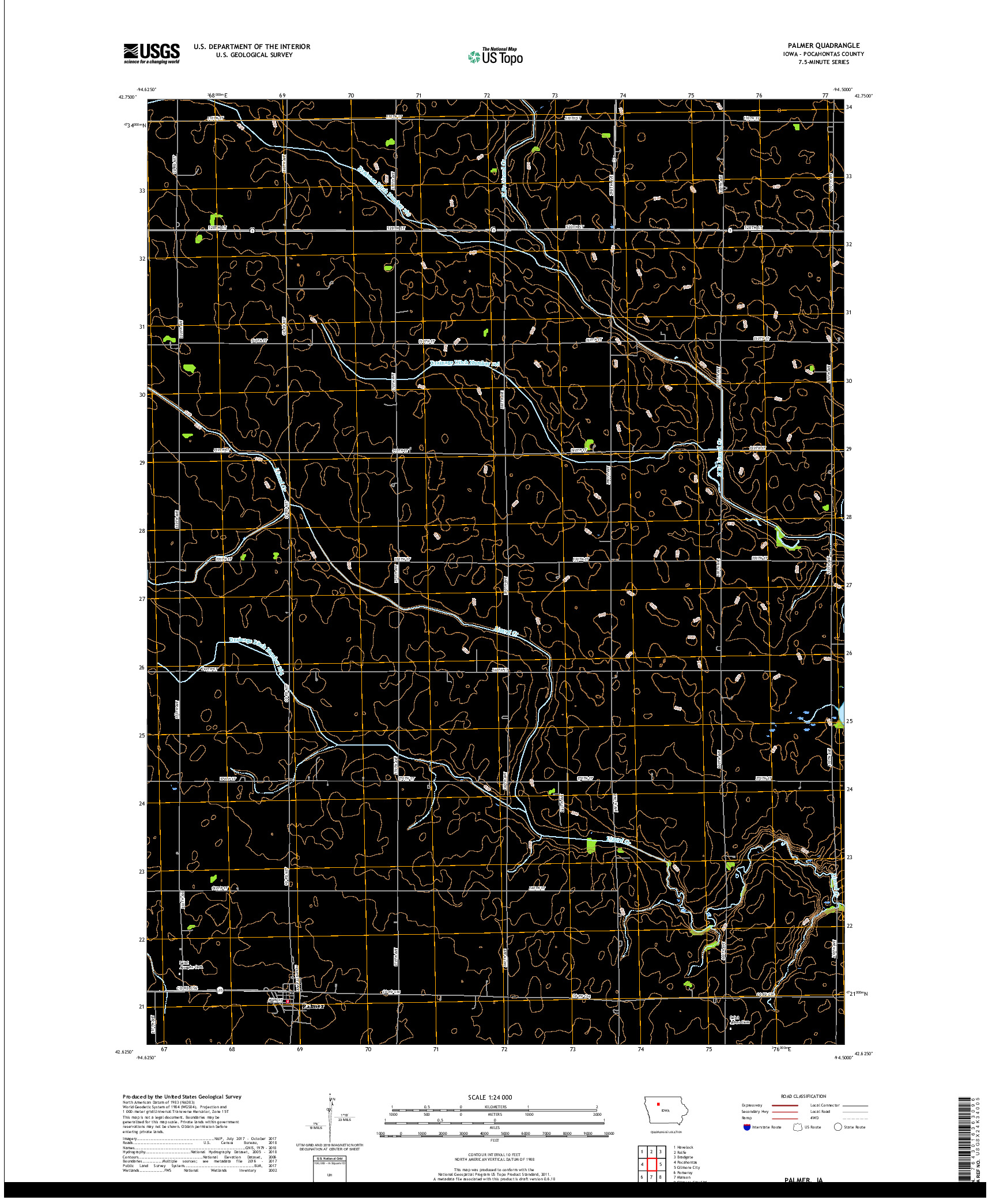 USGS US TOPO 7.5-MINUTE MAP FOR PALMER, IA 2018