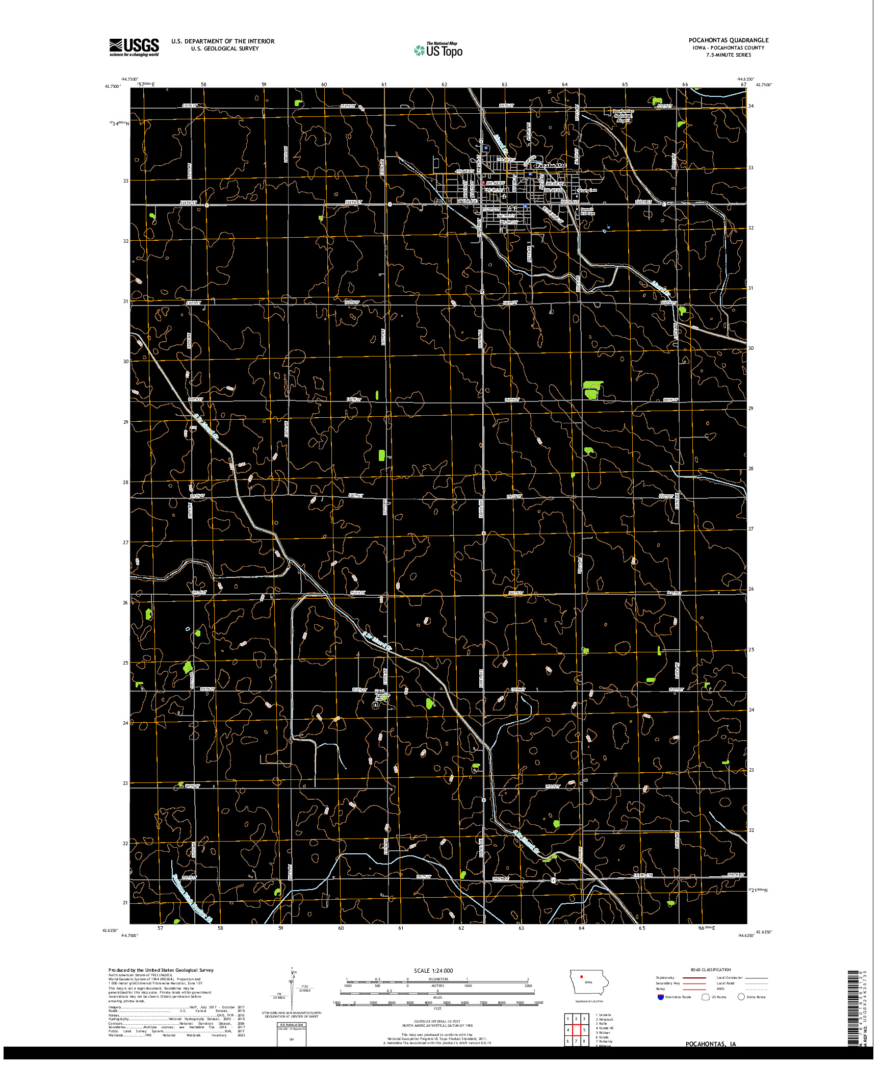 USGS US TOPO 7.5-MINUTE MAP FOR POCAHONTAS, IA 2018