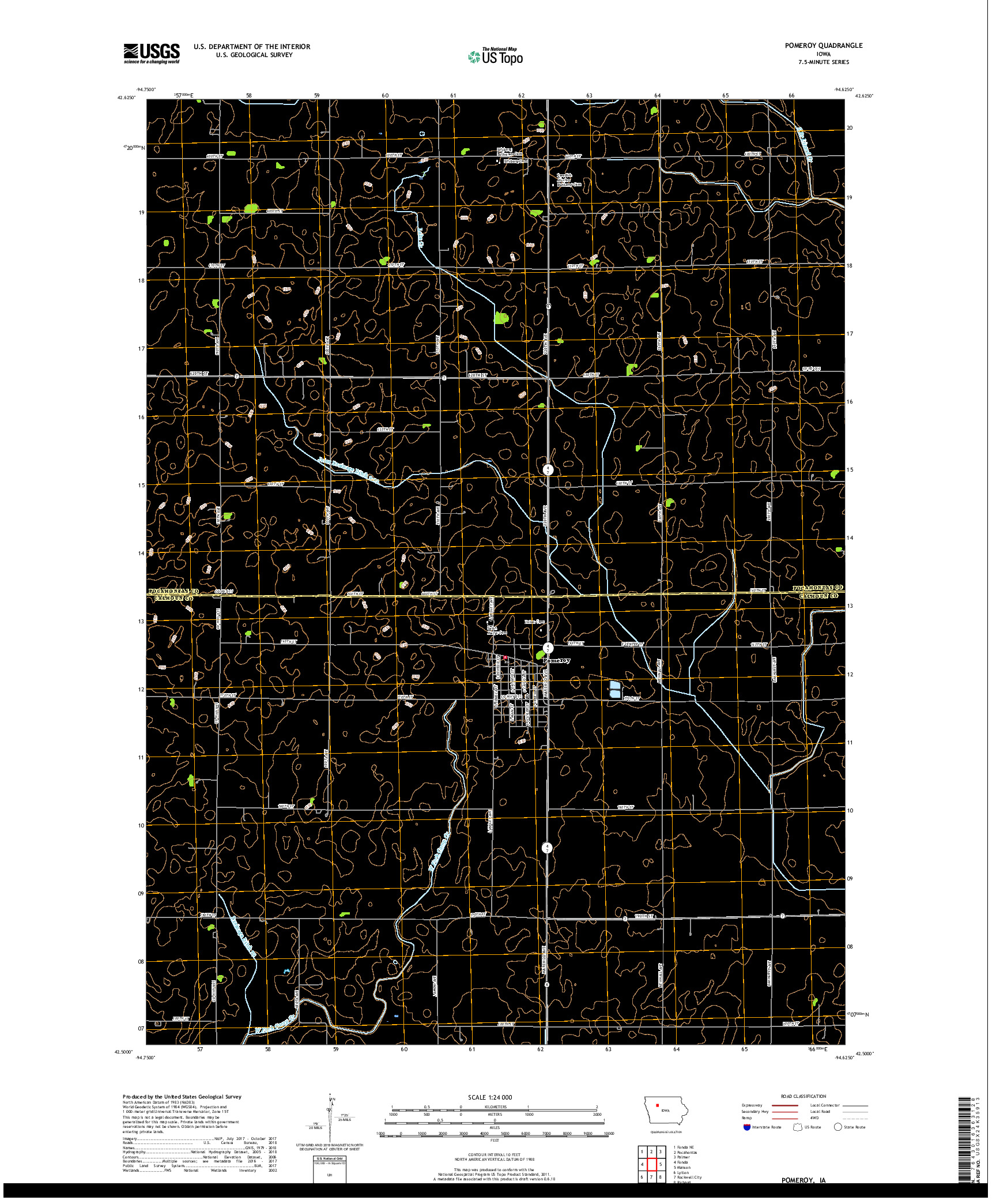 USGS US TOPO 7.5-MINUTE MAP FOR POMEROY, IA 2018