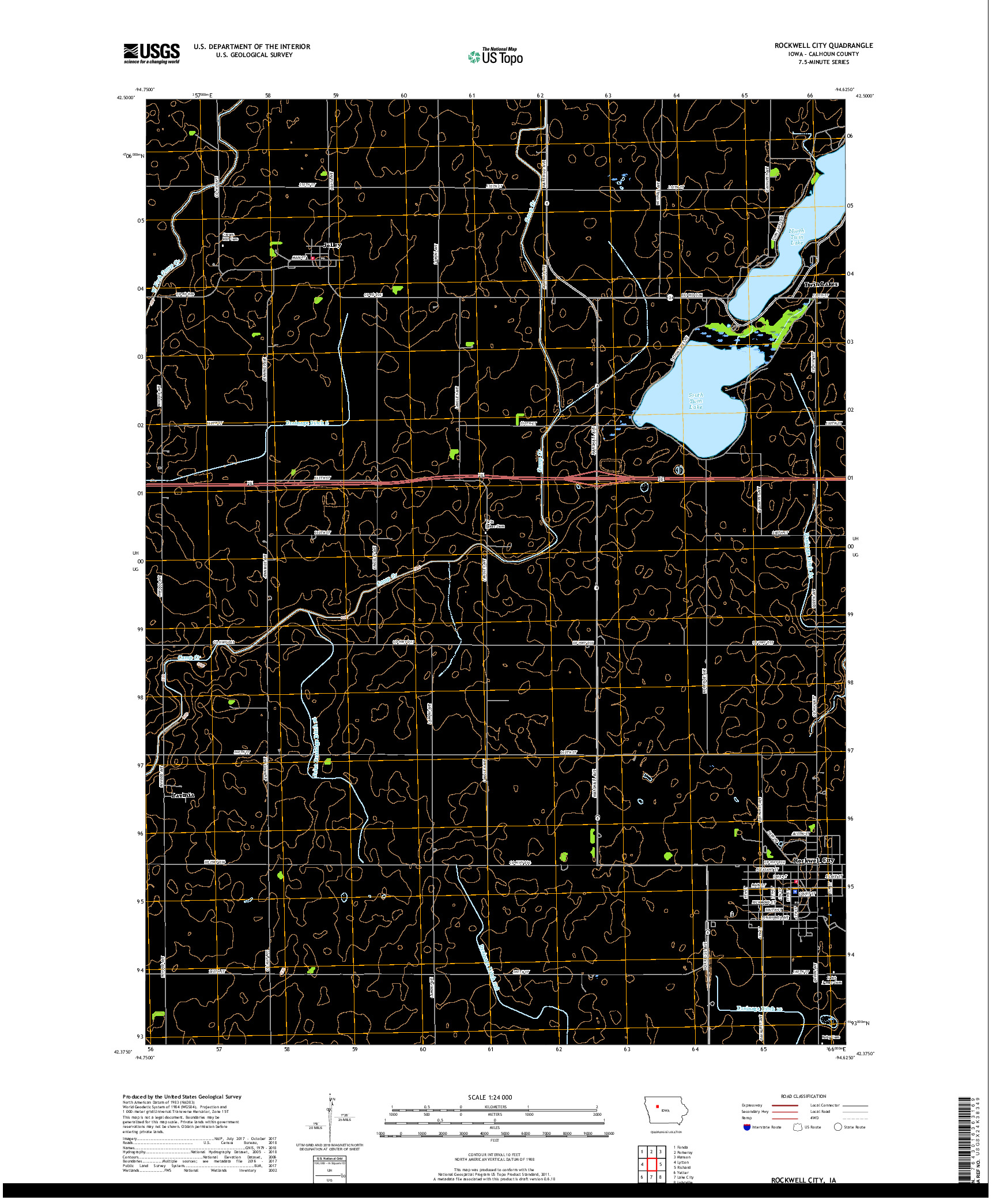 USGS US TOPO 7.5-MINUTE MAP FOR ROCKWELL CITY, IA 2018