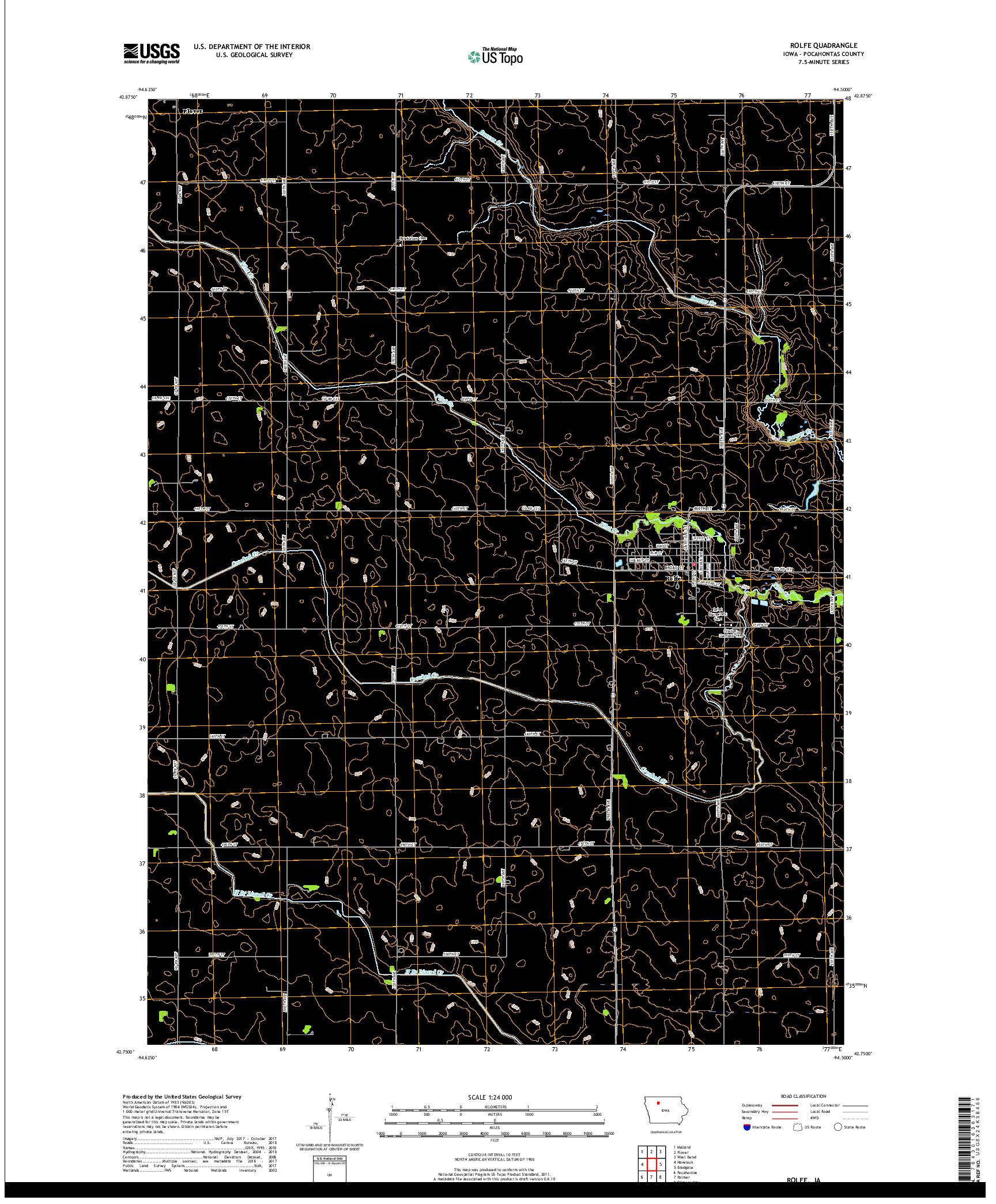 USGS US TOPO 7.5-MINUTE MAP FOR ROLFE, IA 2018