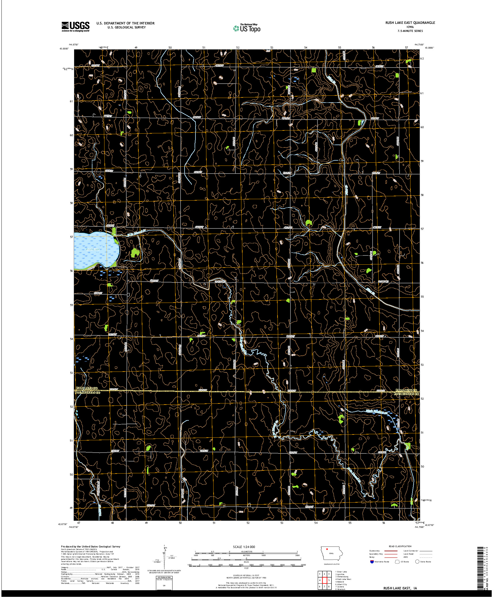 USGS US TOPO 7.5-MINUTE MAP FOR RUSH LAKE EAST, IA 2018