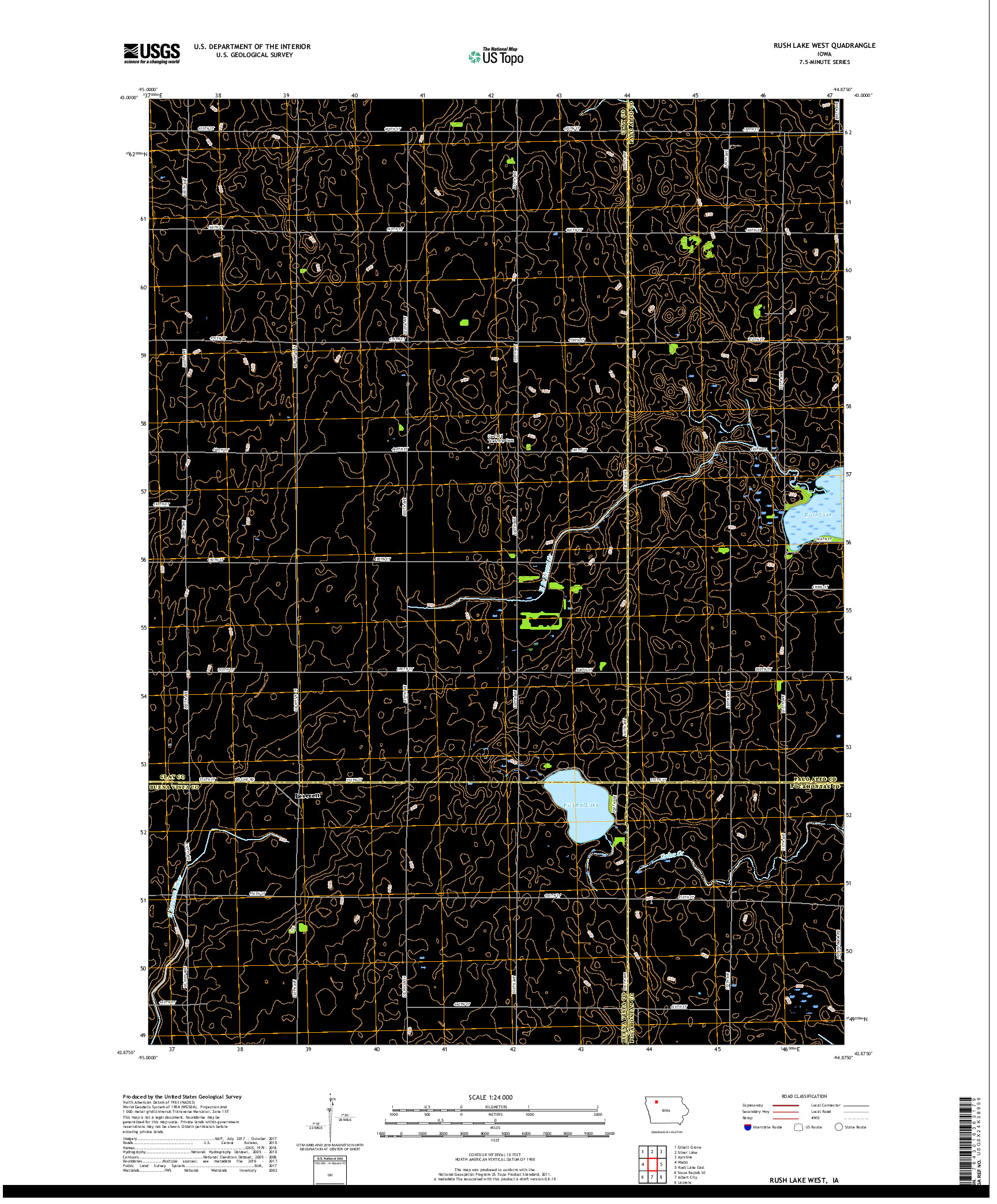 USGS US TOPO 7.5-MINUTE MAP FOR RUSH LAKE WEST, IA 2018