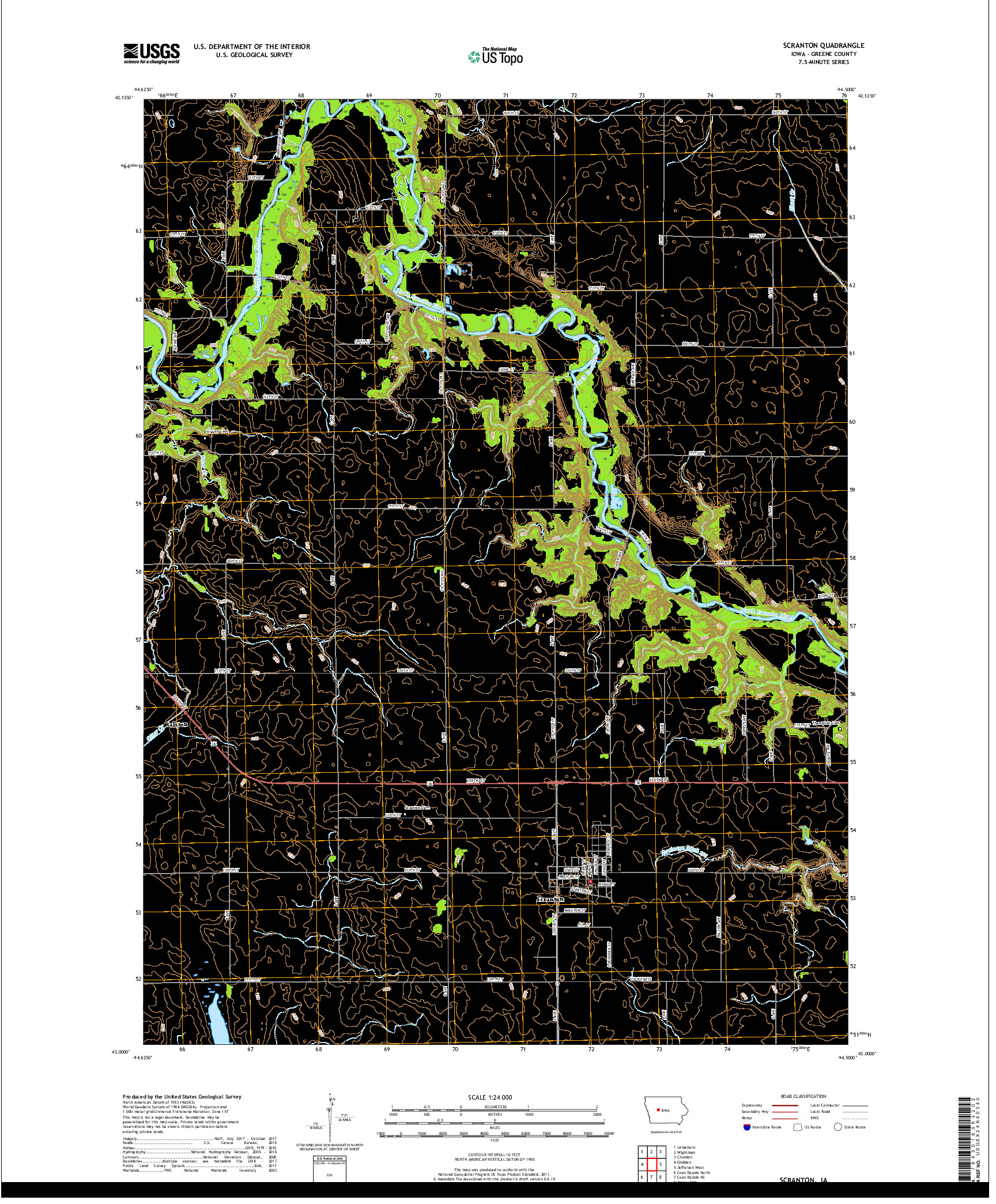 USGS US TOPO 7.5-MINUTE MAP FOR SCRANTON, IA 2018