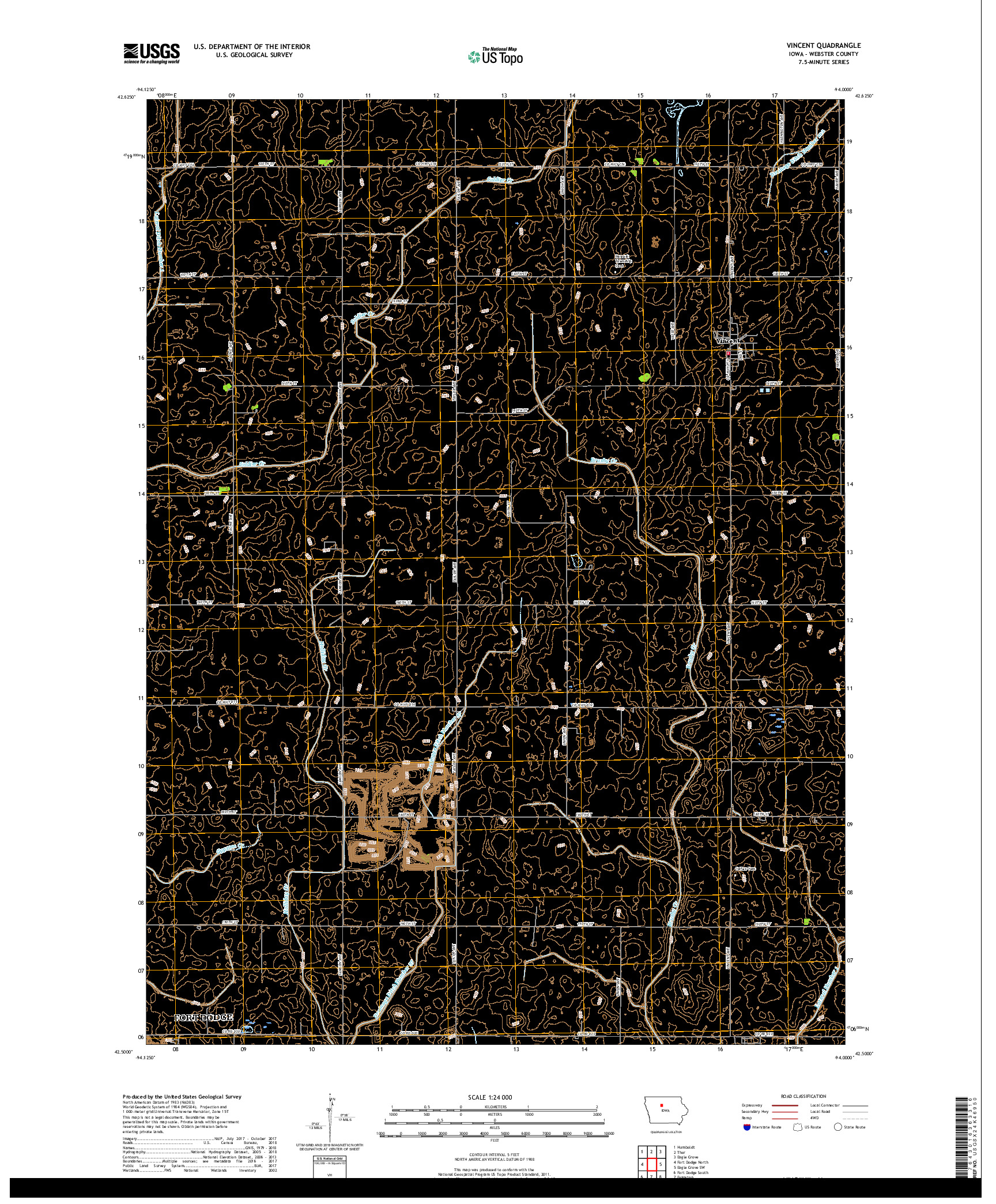 USGS US TOPO 7.5-MINUTE MAP FOR VINCENT, IA 2018