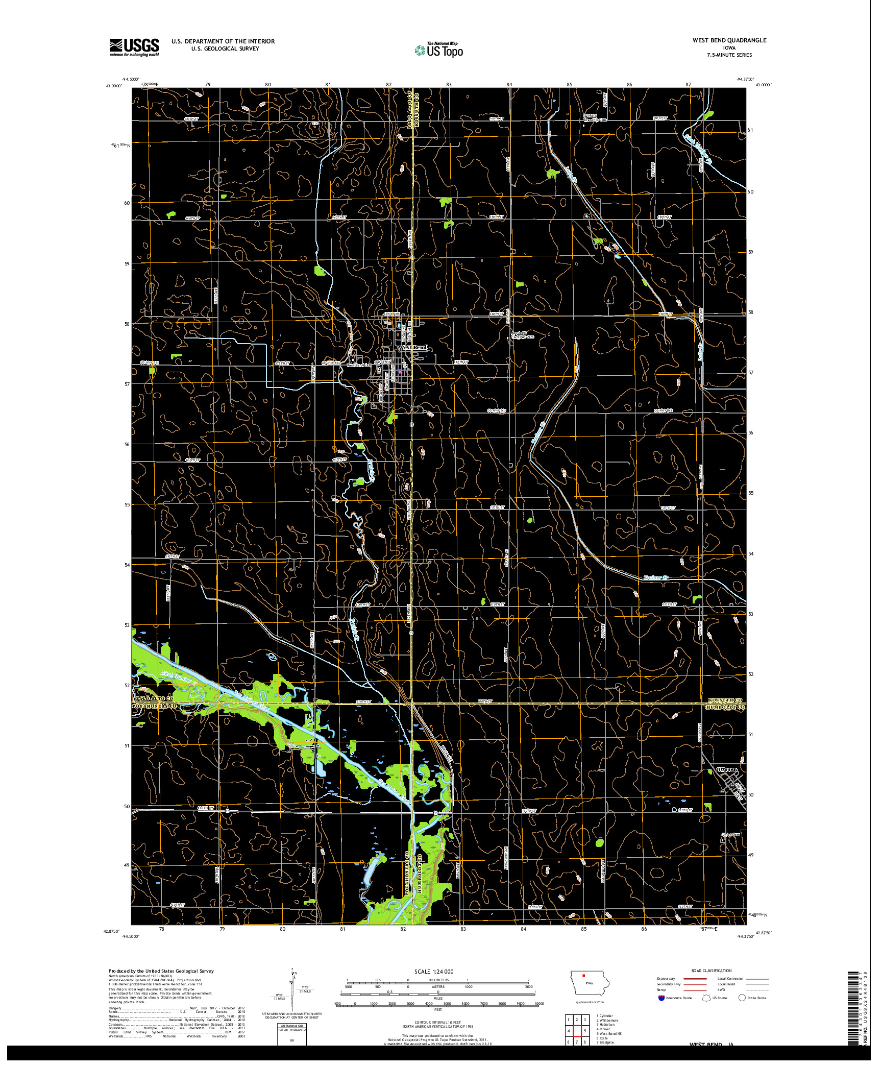 USGS US TOPO 7.5-MINUTE MAP FOR WEST BEND, IA 2018