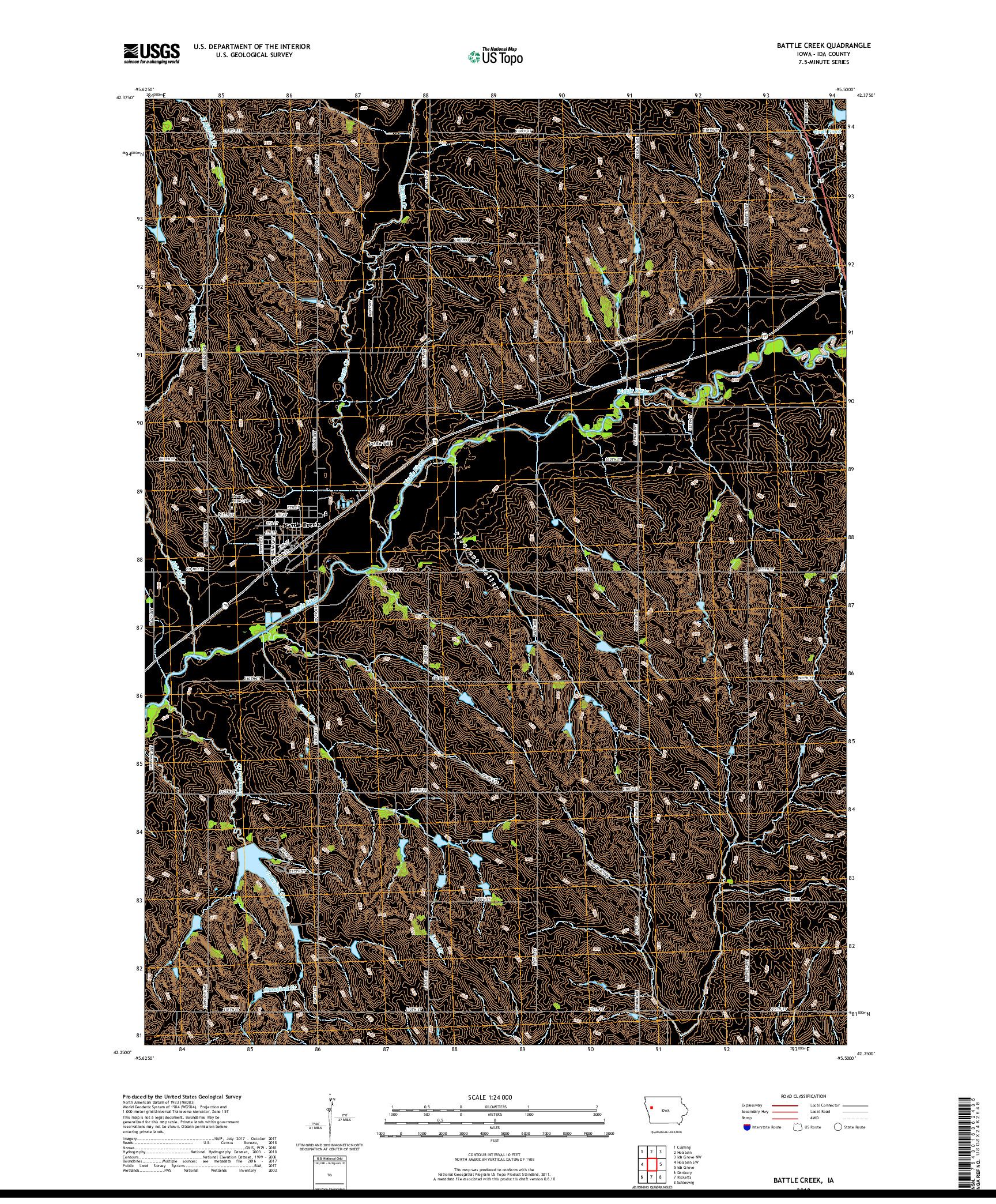 USGS US TOPO 7.5-MINUTE MAP FOR BATTLE CREEK, IA 2018