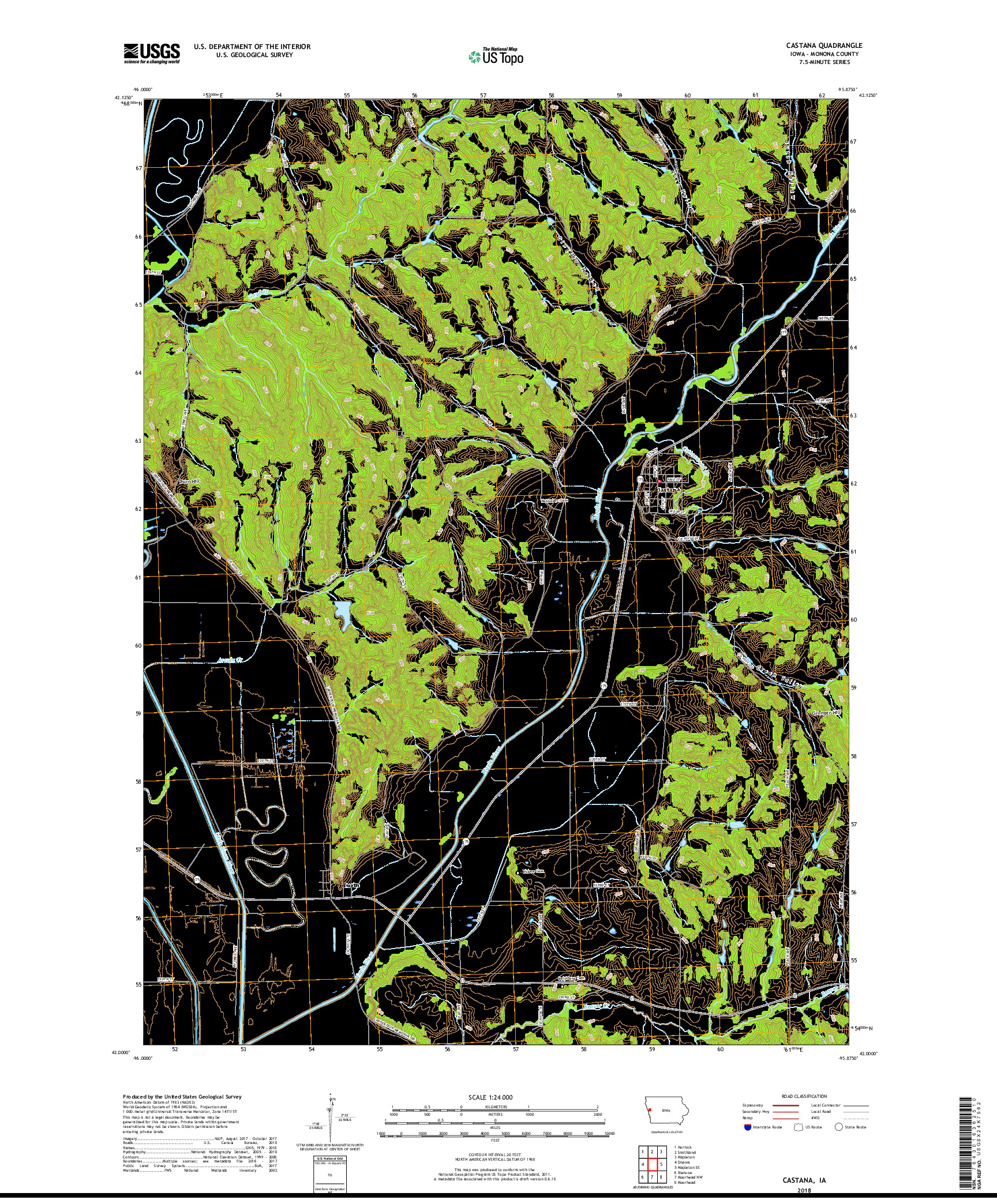 USGS US TOPO 7.5-MINUTE MAP FOR CASTANA, IA 2018
