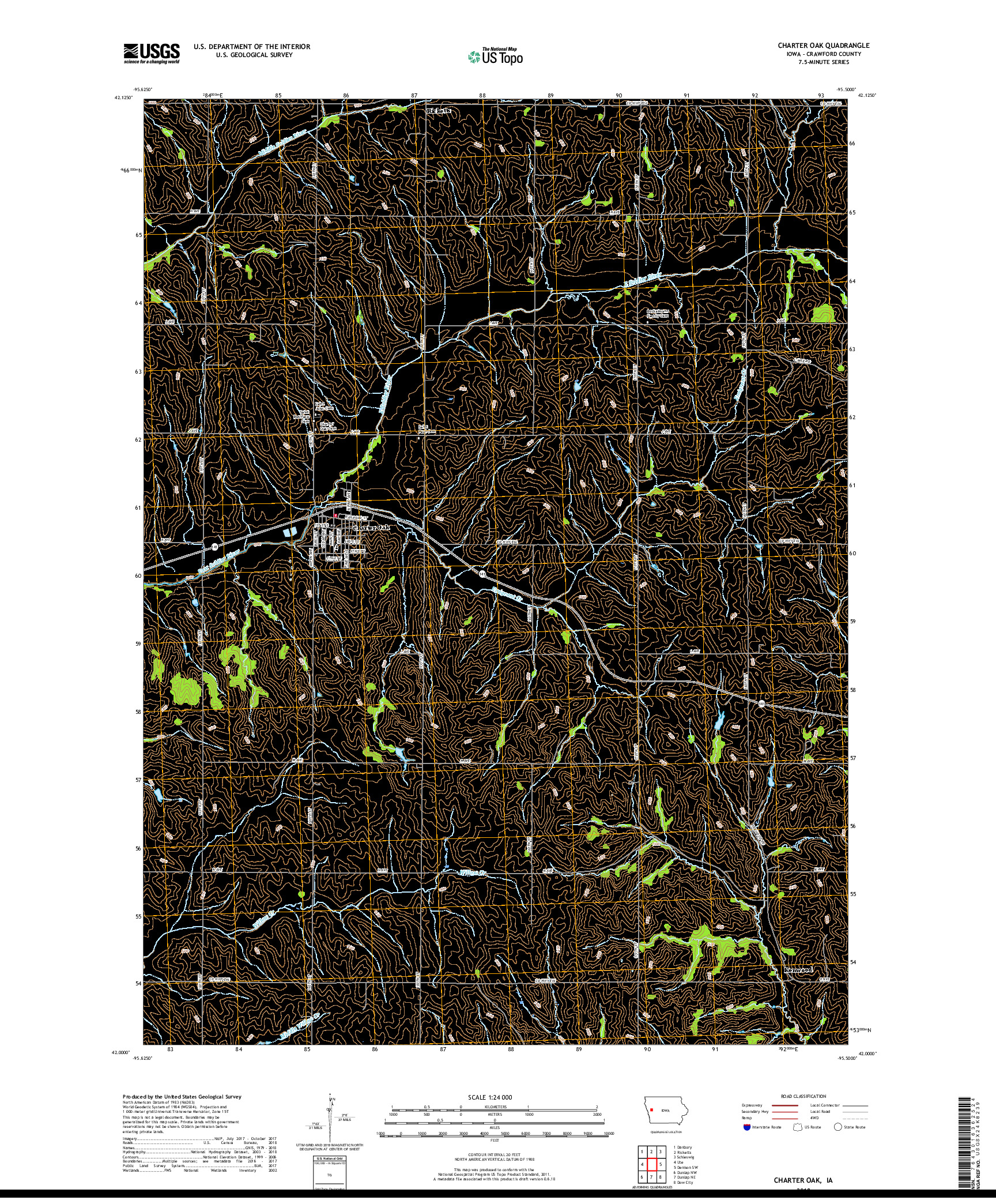 USGS US TOPO 7.5-MINUTE MAP FOR CHARTER OAK, IA 2018