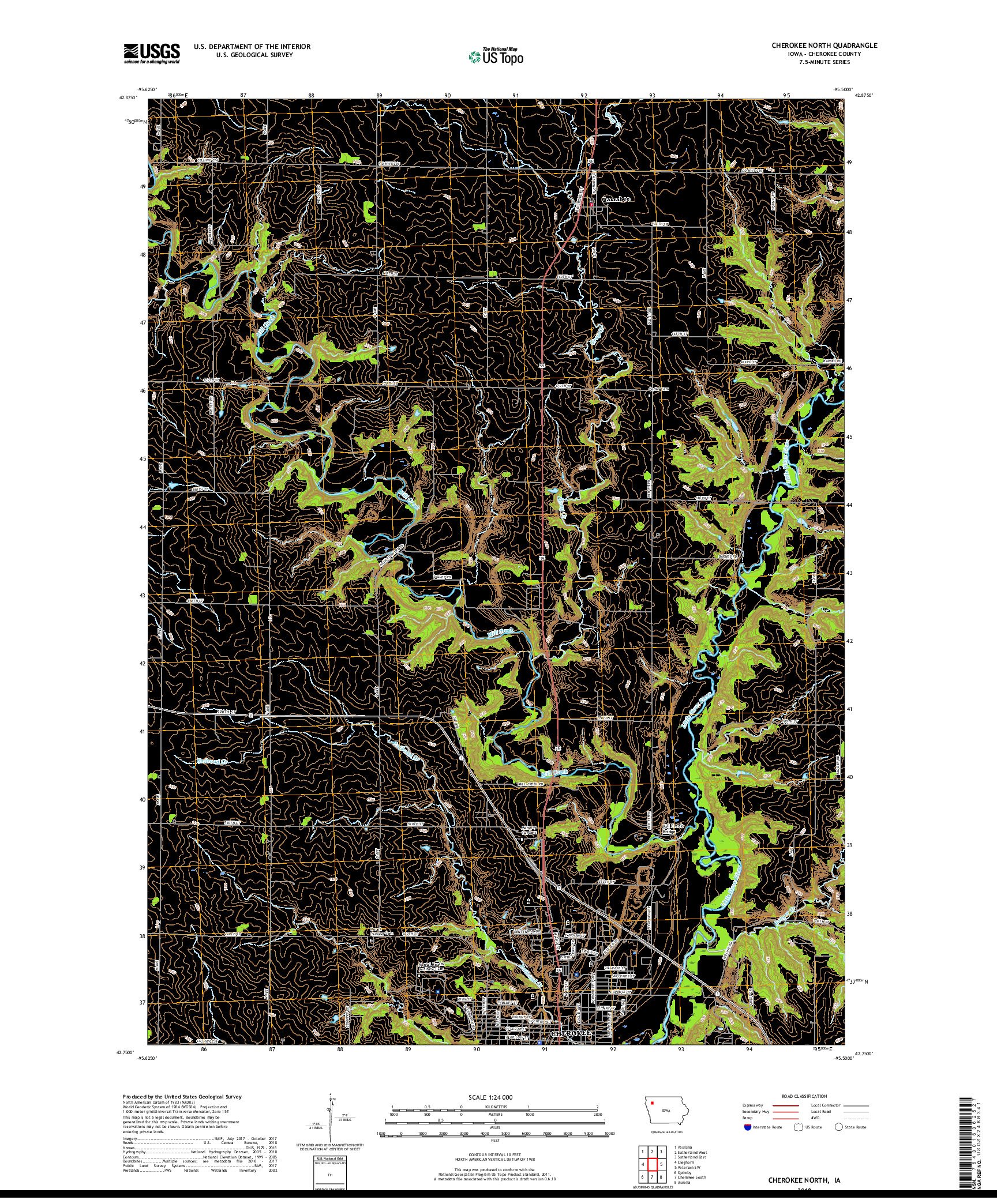 USGS US TOPO 7.5-MINUTE MAP FOR CHEROKEE NORTH, IA 2018