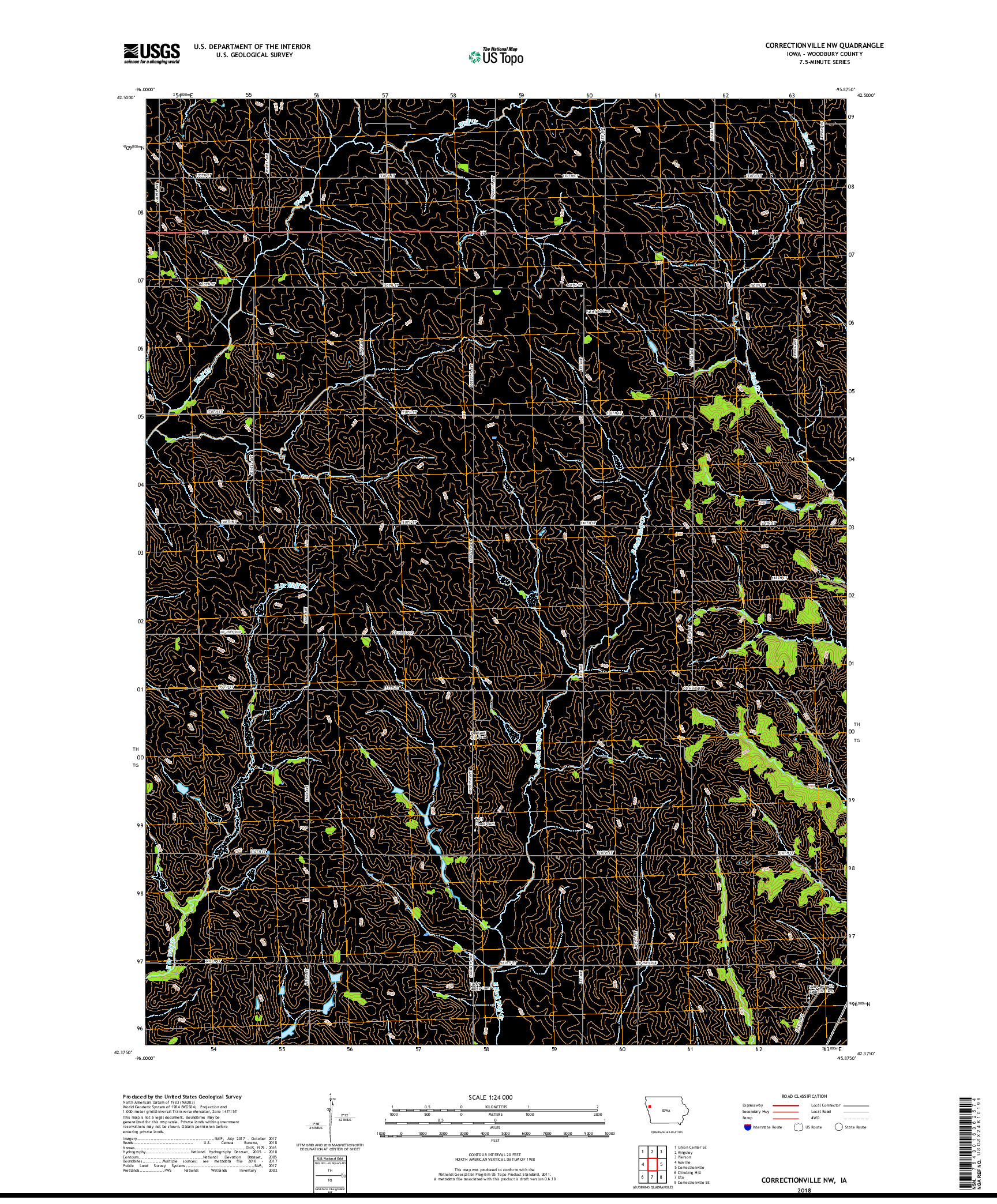 USGS US TOPO 7.5-MINUTE MAP FOR CORRECTIONVILLE NW, IA 2018