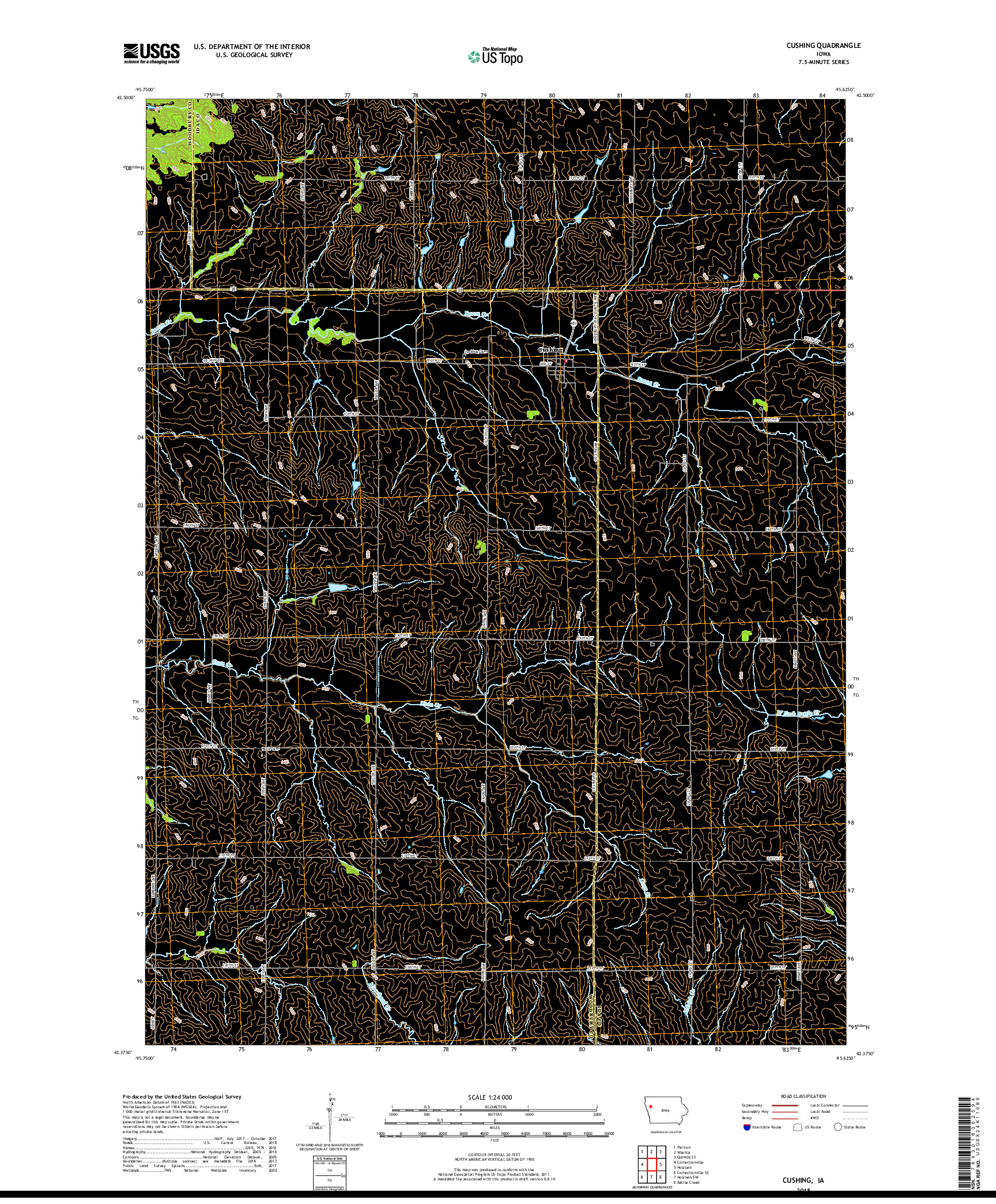 USGS US TOPO 7.5-MINUTE MAP FOR CUSHING, IA 2018