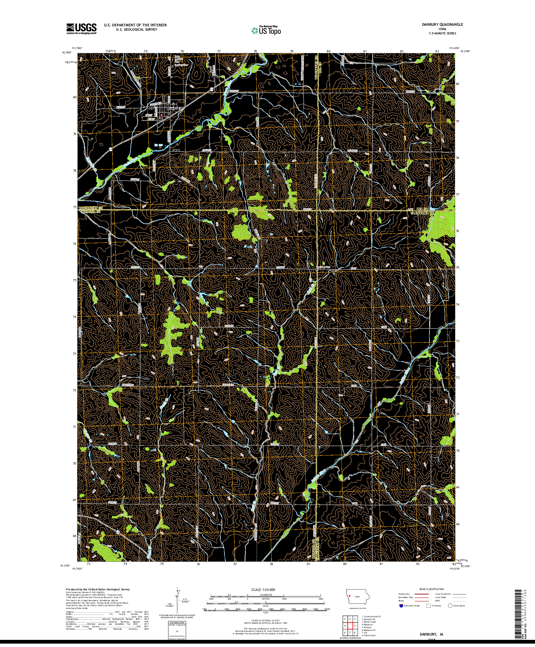 USGS US TOPO 7.5-MINUTE MAP FOR DANBURY, IA 2018