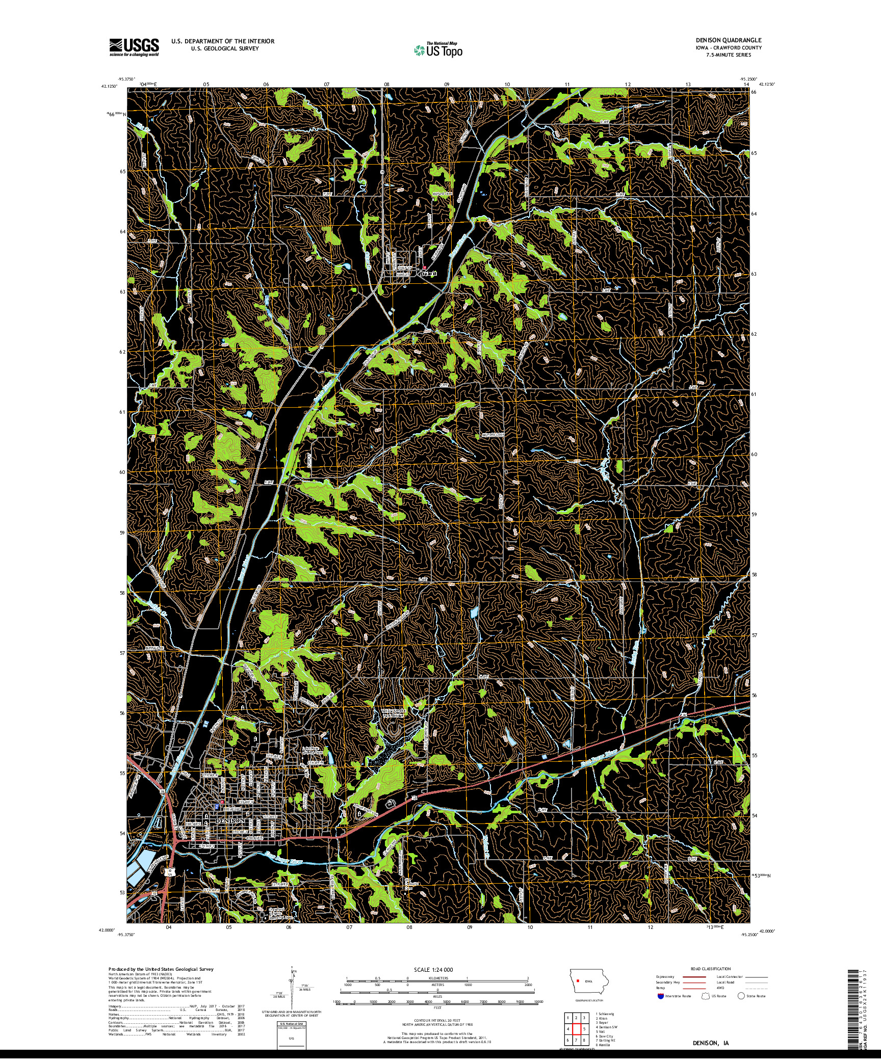 USGS US TOPO 7.5-MINUTE MAP FOR DENISON, IA 2018