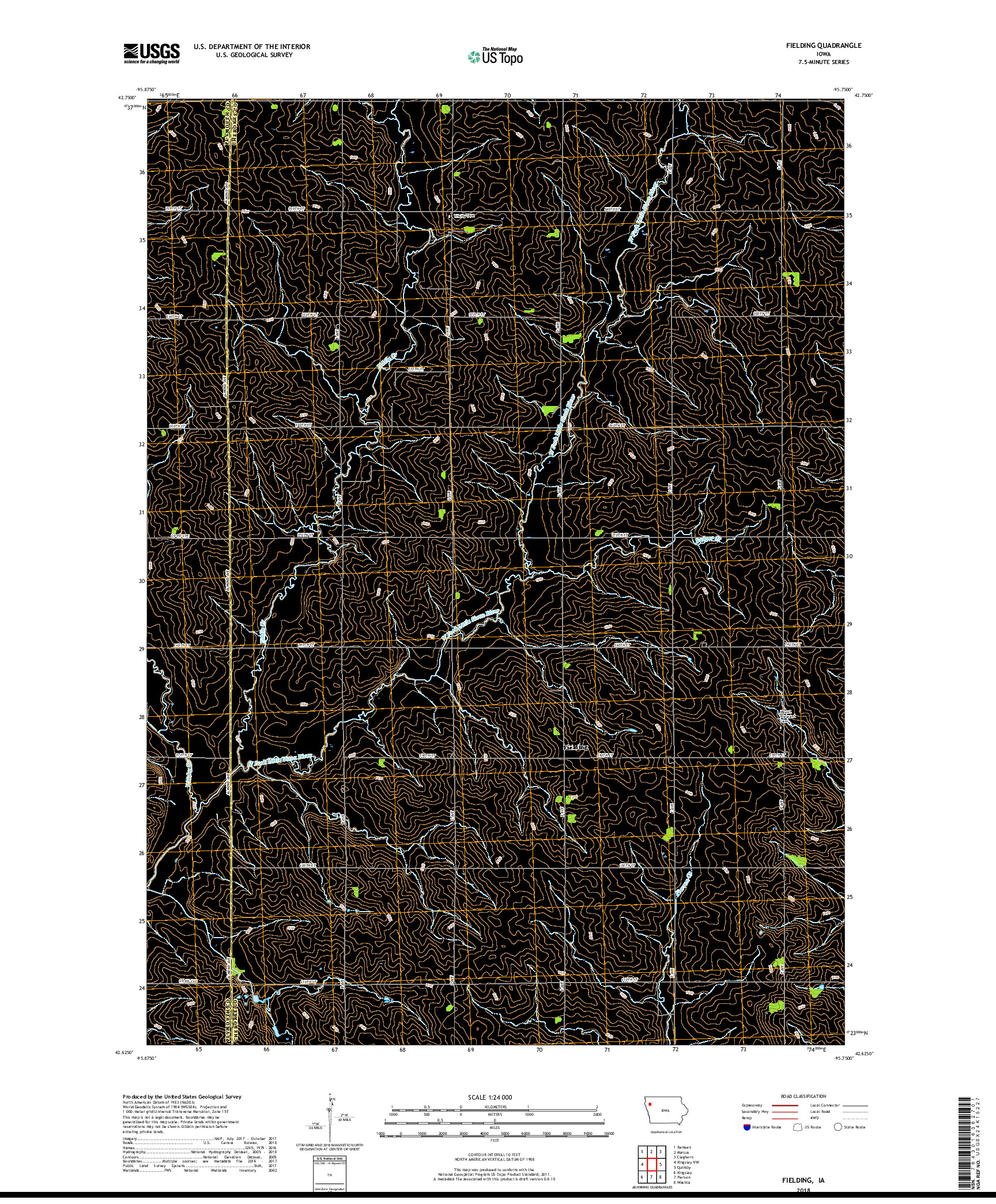 USGS US TOPO 7.5-MINUTE MAP FOR FIELDING, IA 2018