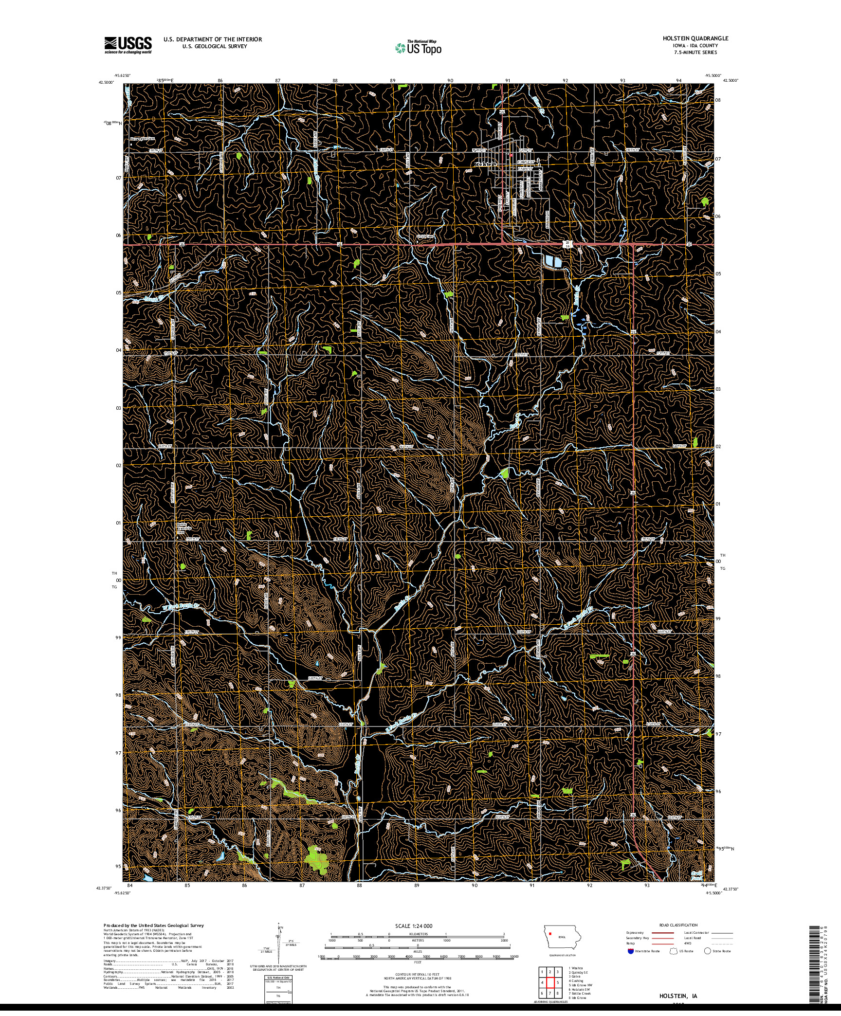 USGS US TOPO 7.5-MINUTE MAP FOR HOLSTEIN, IA 2018