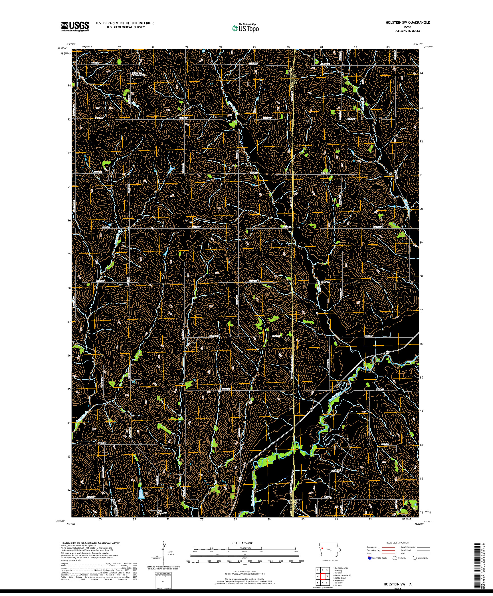 USGS US TOPO 7.5-MINUTE MAP FOR HOLSTEIN SW, IA 2018