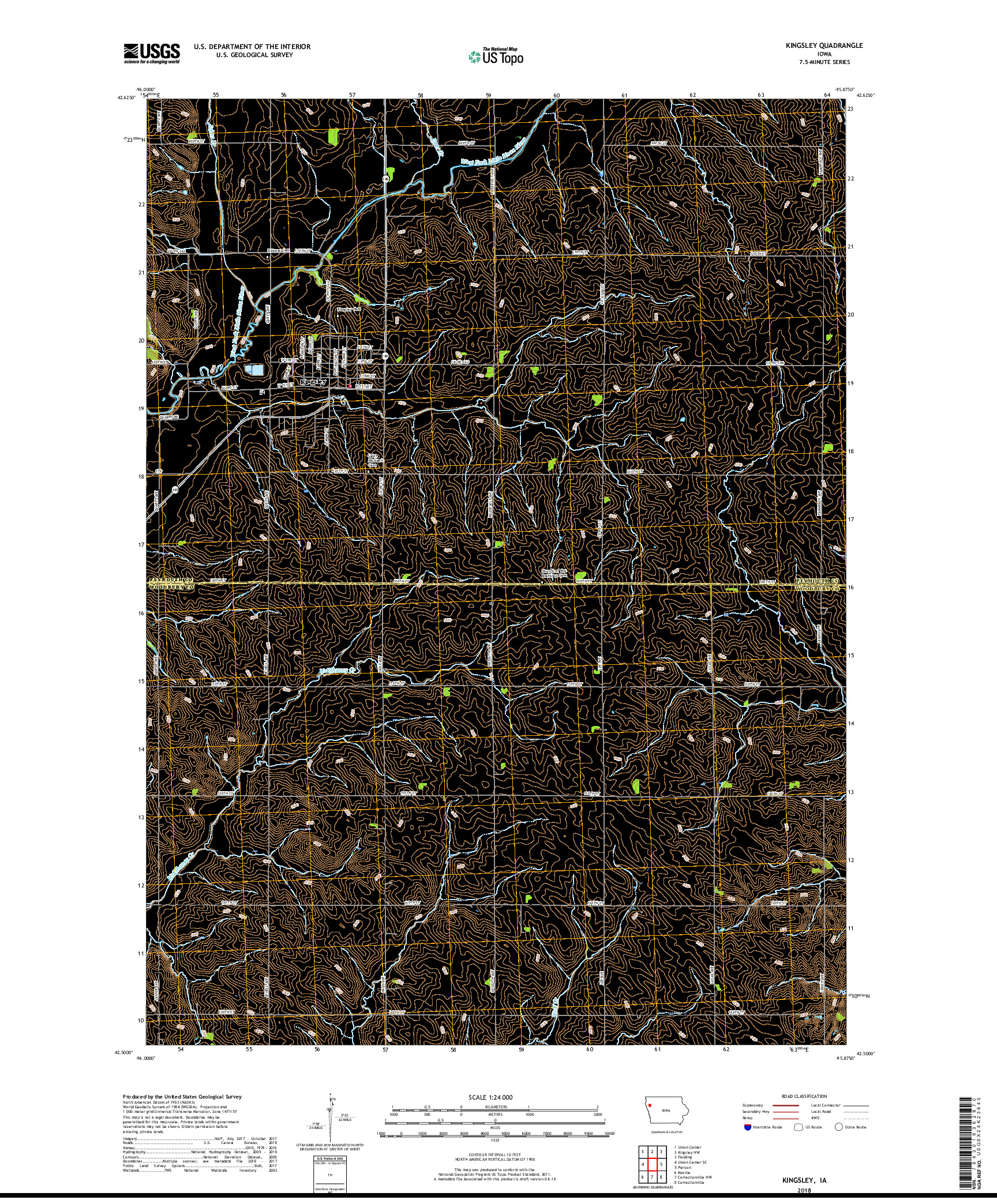 USGS US TOPO 7.5-MINUTE MAP FOR KINGSLEY, IA 2018