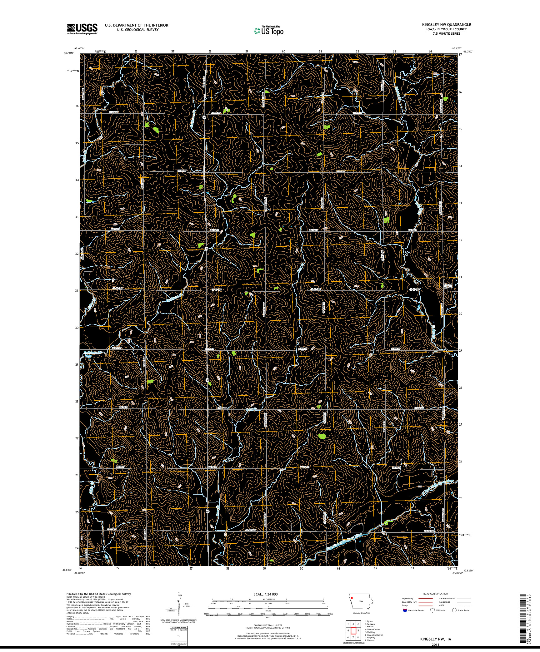 USGS US TOPO 7.5-MINUTE MAP FOR KINGSLEY NW, IA 2018