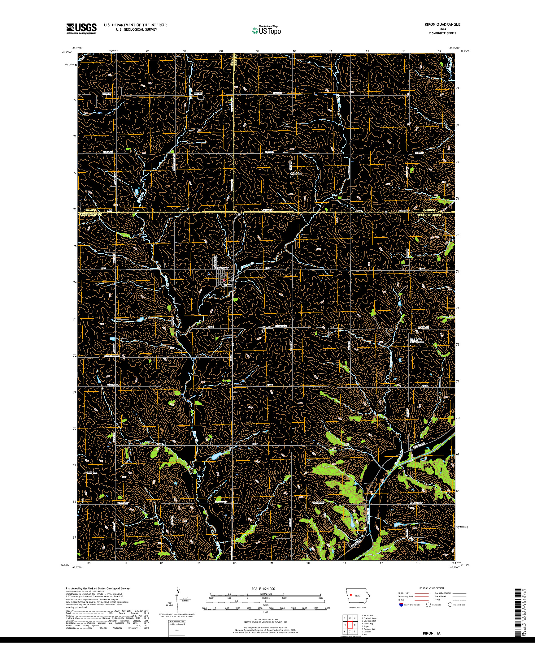 USGS US TOPO 7.5-MINUTE MAP FOR KIRON, IA 2018