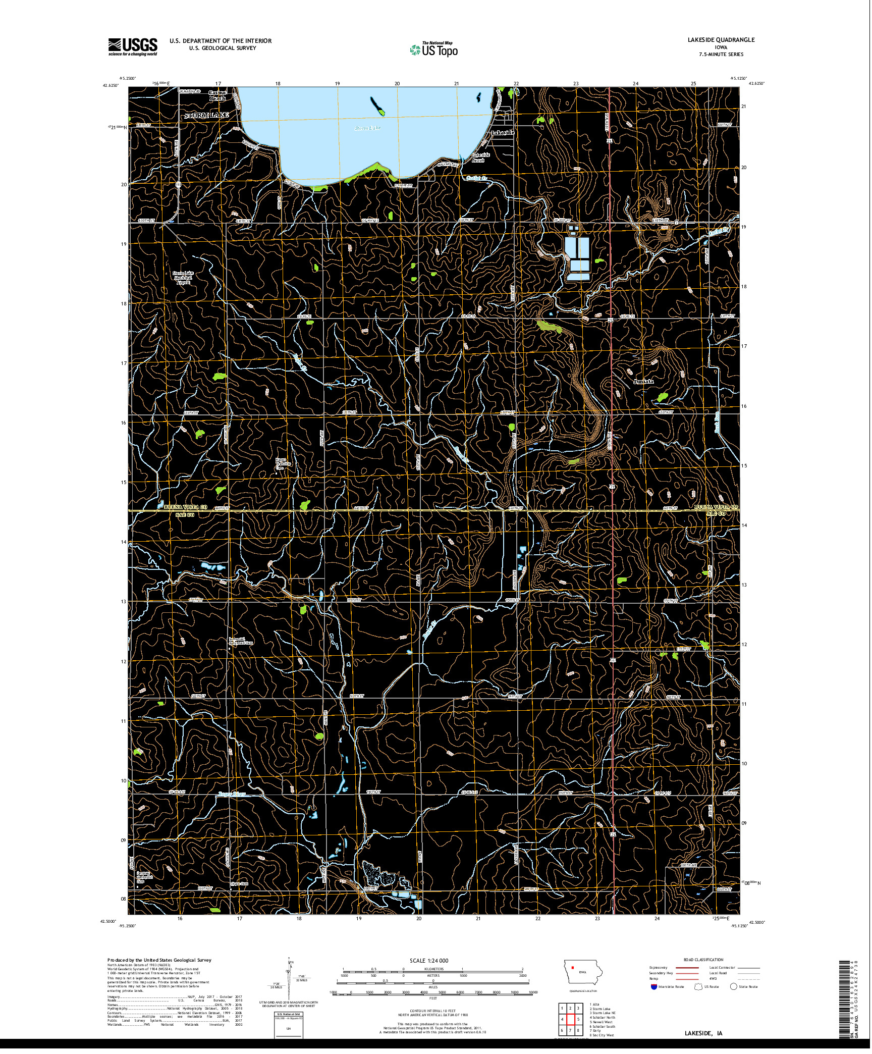 USGS US TOPO 7.5-MINUTE MAP FOR LAKESIDE, IA 2018