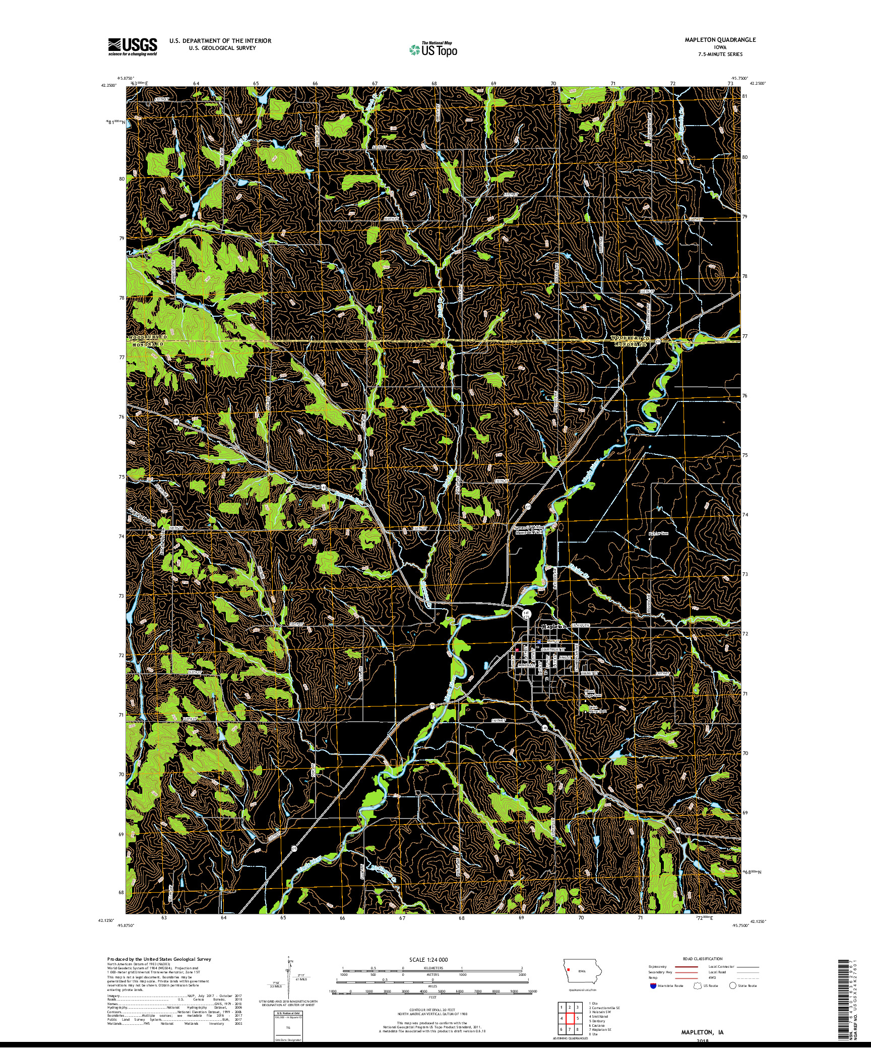 USGS US TOPO 7.5-MINUTE MAP FOR MAPLETON, IA 2018