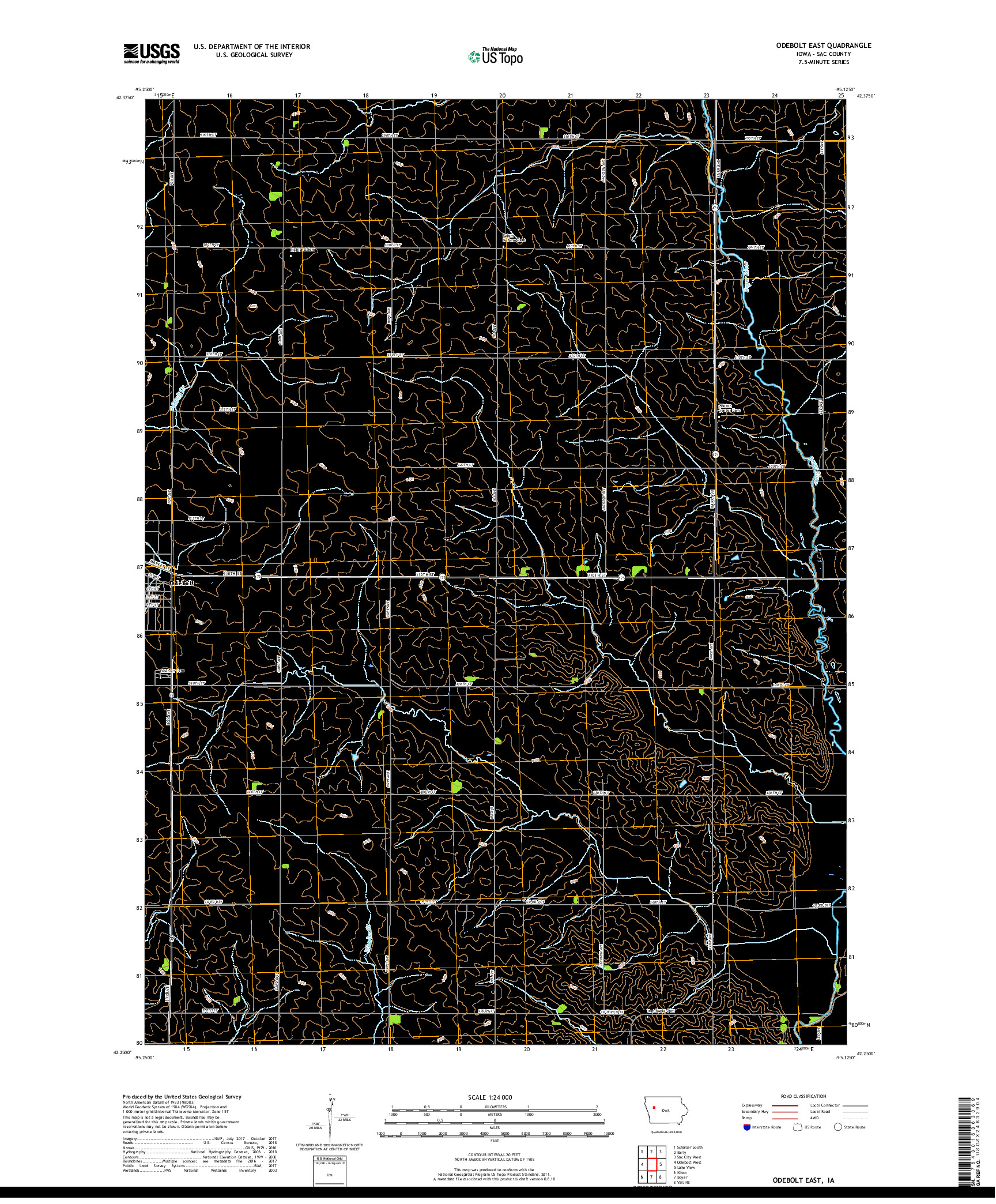 USGS US TOPO 7.5-MINUTE MAP FOR ODEBOLT EAST, IA 2018
