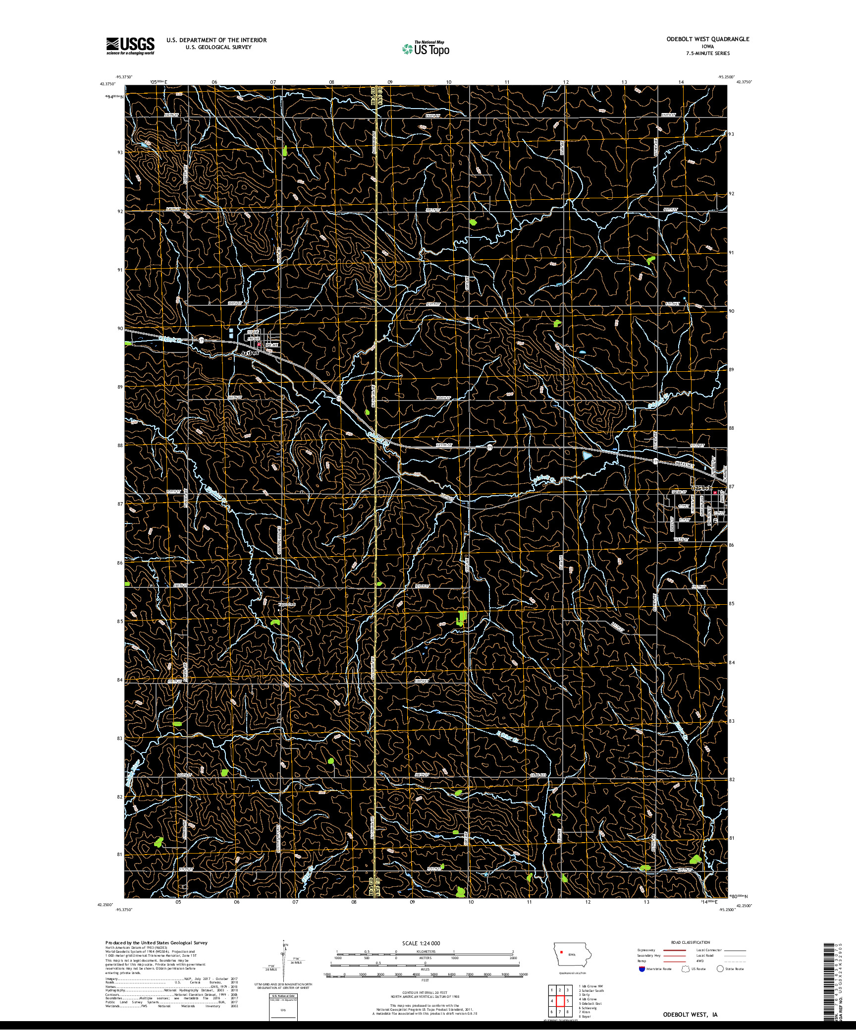 USGS US TOPO 7.5-MINUTE MAP FOR ODEBOLT WEST, IA 2018