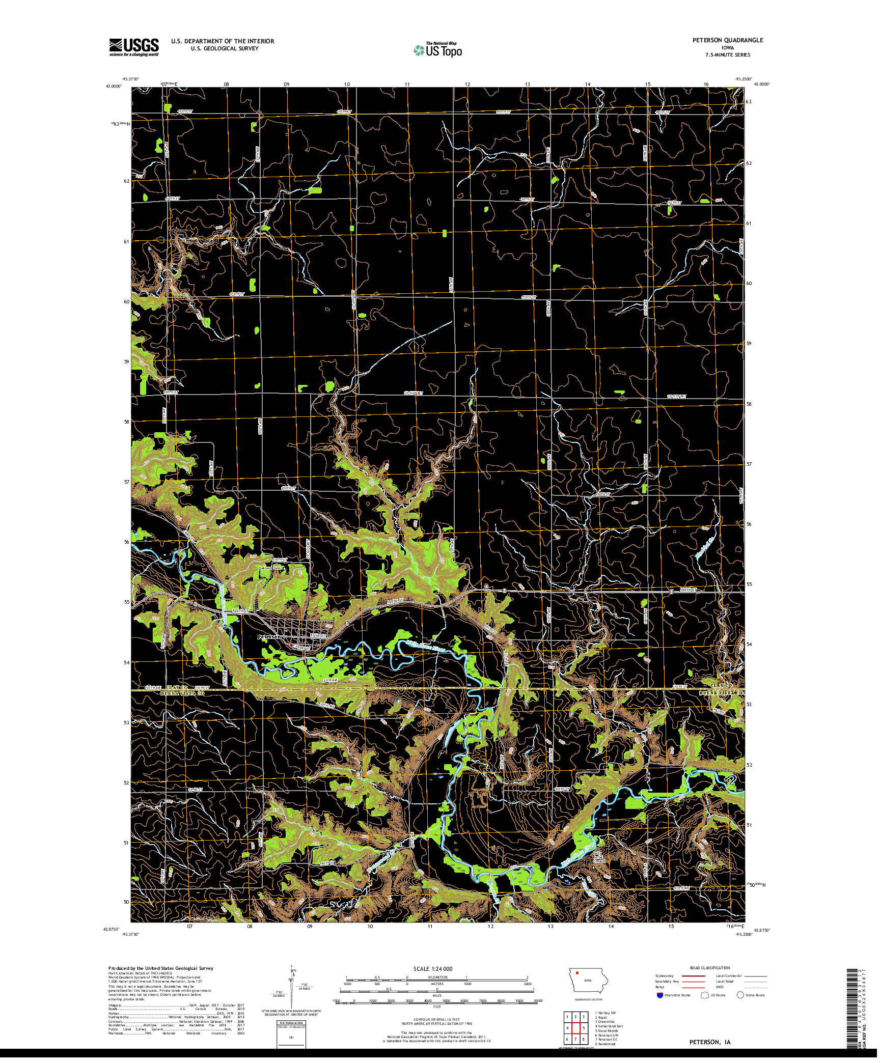 USGS US TOPO 7.5-MINUTE MAP FOR PETERSON, IA 2018