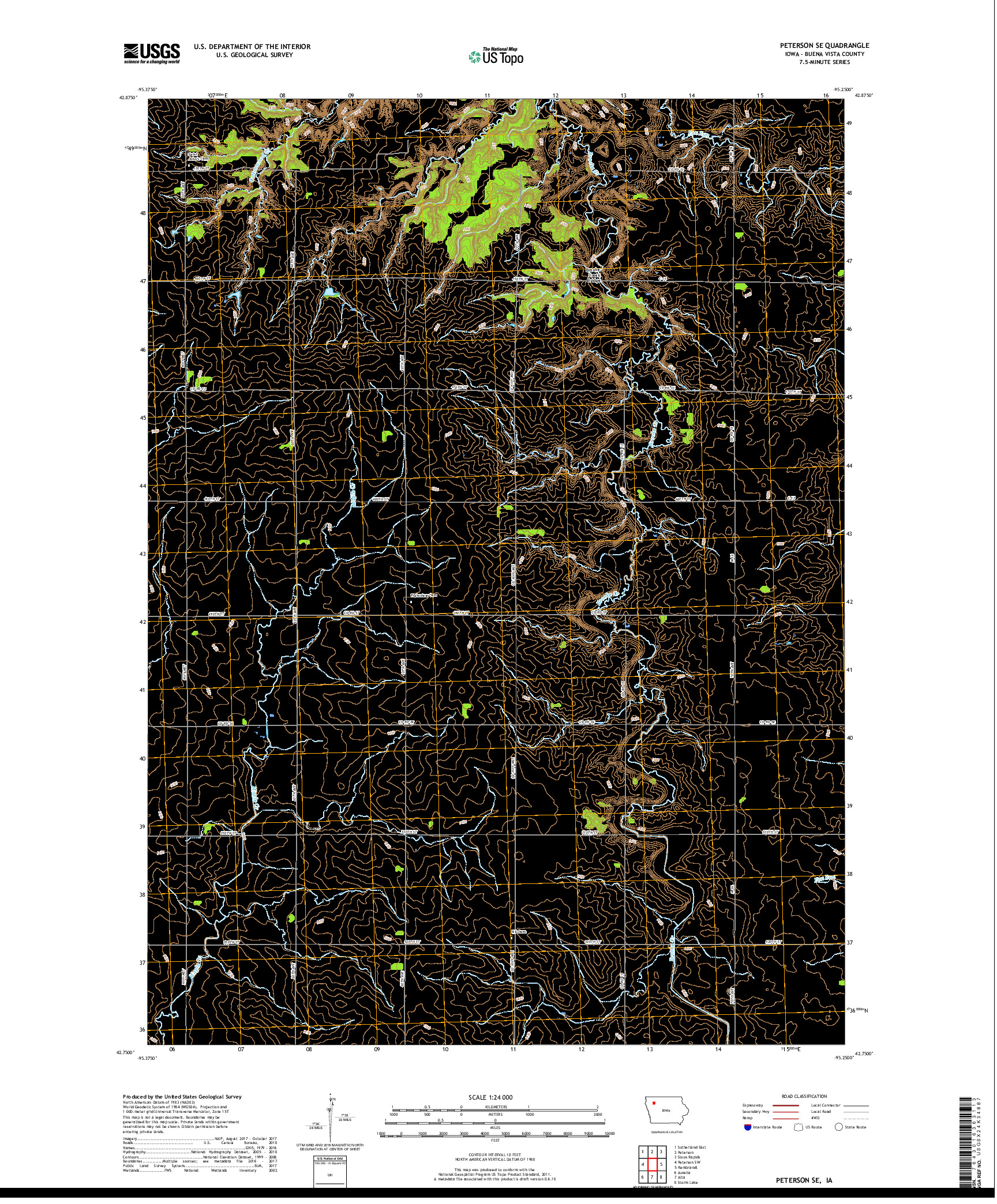 USGS US TOPO 7.5-MINUTE MAP FOR PETERSON SE, IA 2018