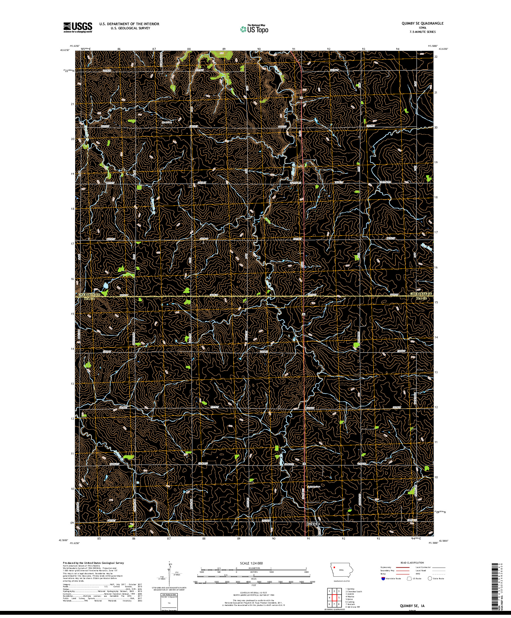 USGS US TOPO 7.5-MINUTE MAP FOR QUIMBY SE, IA 2018