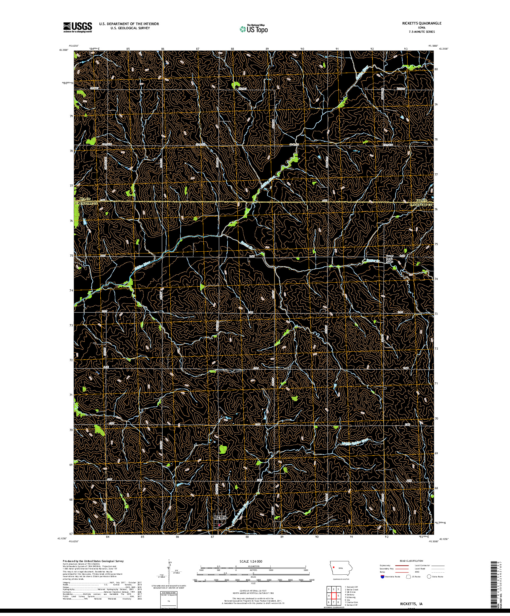 USGS US TOPO 7.5-MINUTE MAP FOR RICKETTS, IA 2018