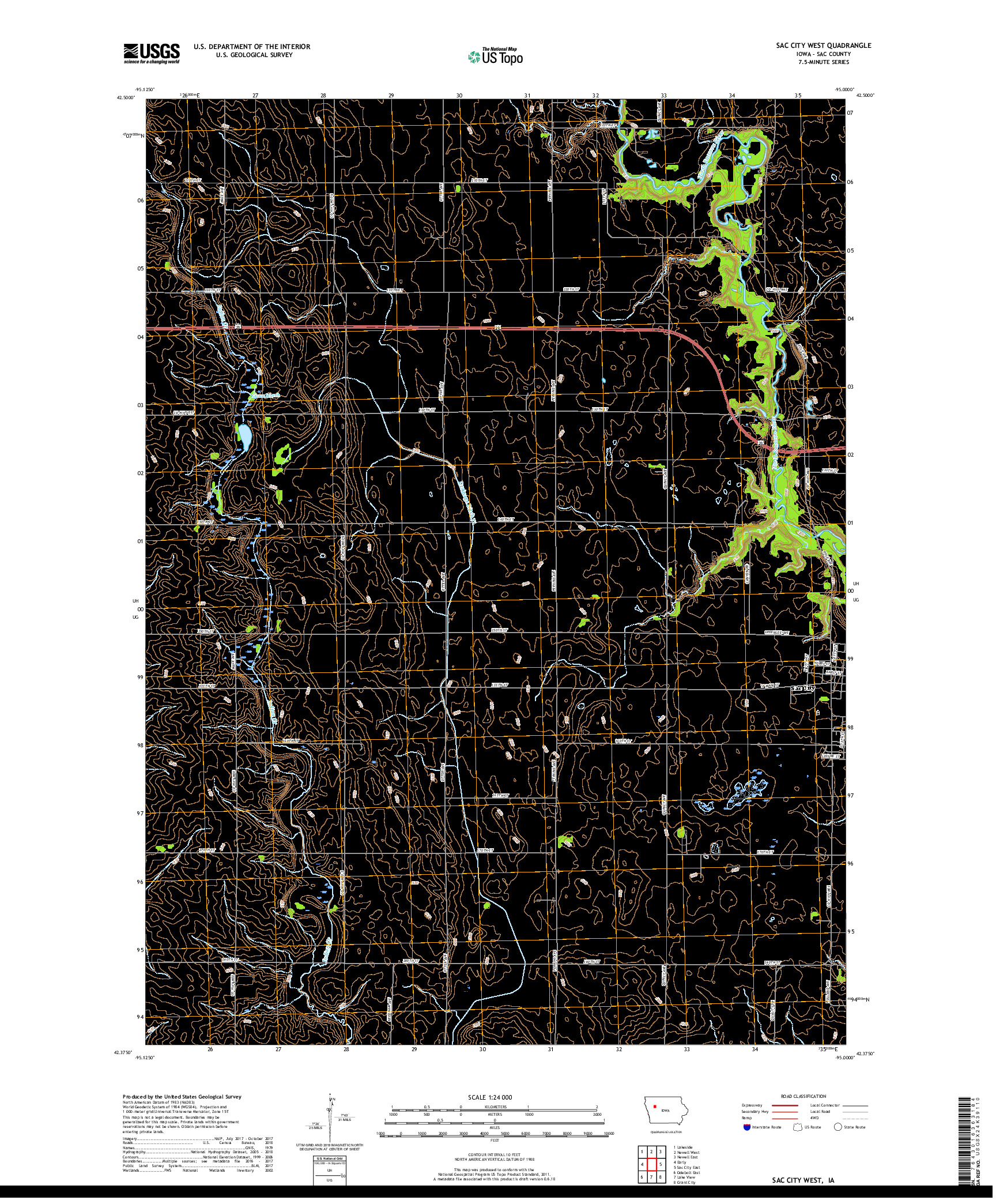 USGS US TOPO 7.5-MINUTE MAP FOR SAC CITY WEST, IA 2018
