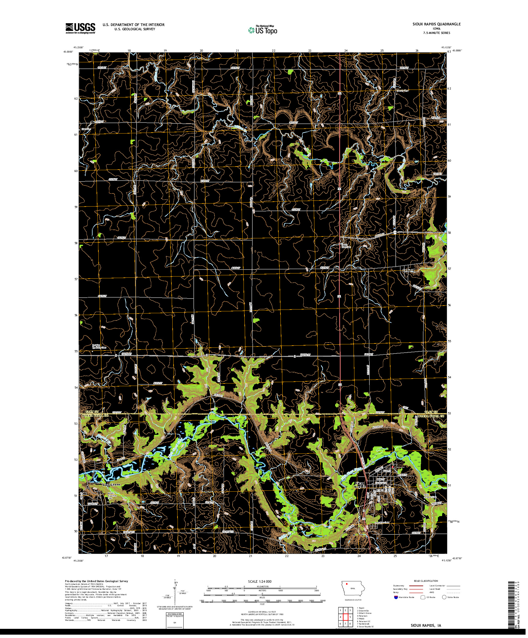 USGS US TOPO 7.5-MINUTE MAP FOR SIOUX RAPIDS, IA 2018