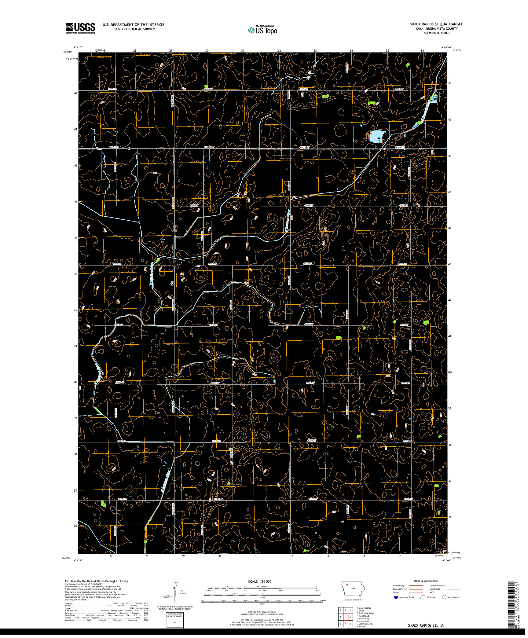 USGS US TOPO 7.5-MINUTE MAP FOR SIOUX RAPIDS SE, IA 2018