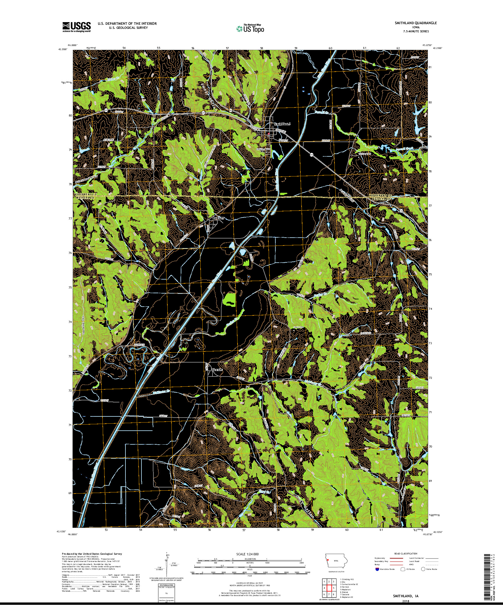 USGS US TOPO 7.5-MINUTE MAP FOR SMITHLAND, IA 2018