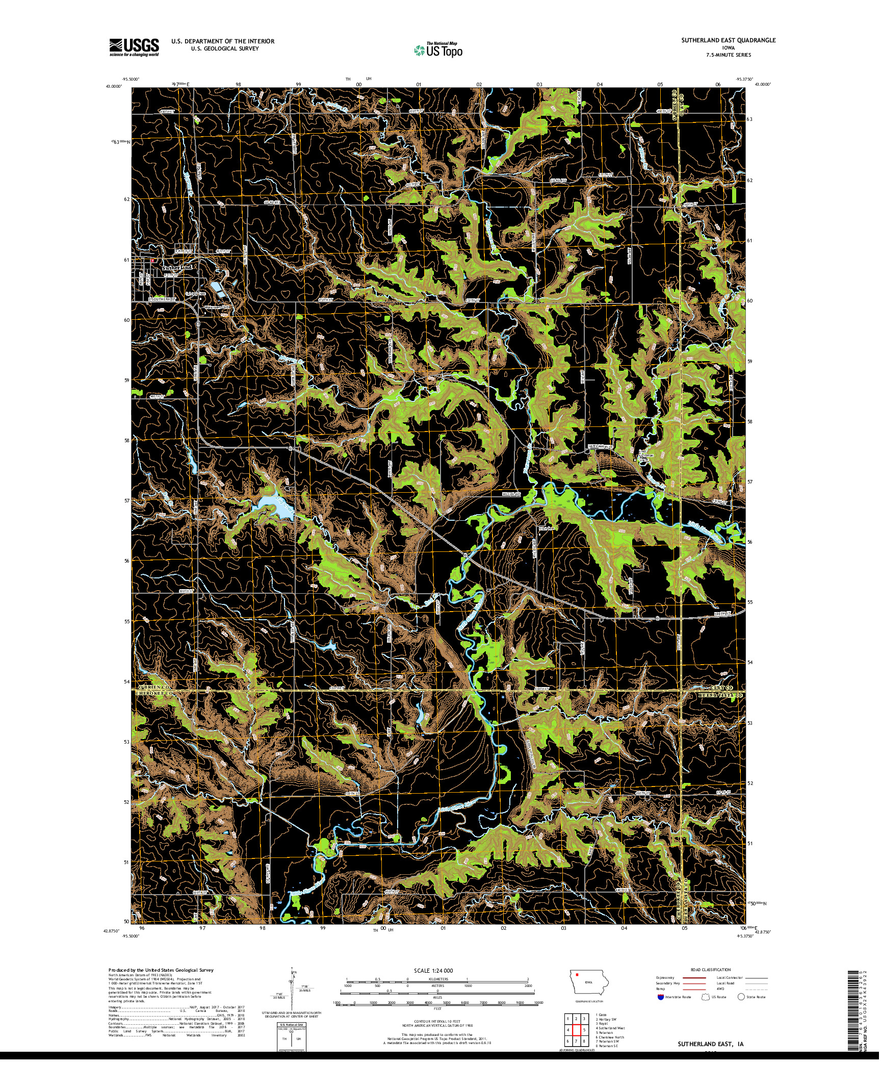 USGS US TOPO 7.5-MINUTE MAP FOR SUTHERLAND EAST, IA 2018