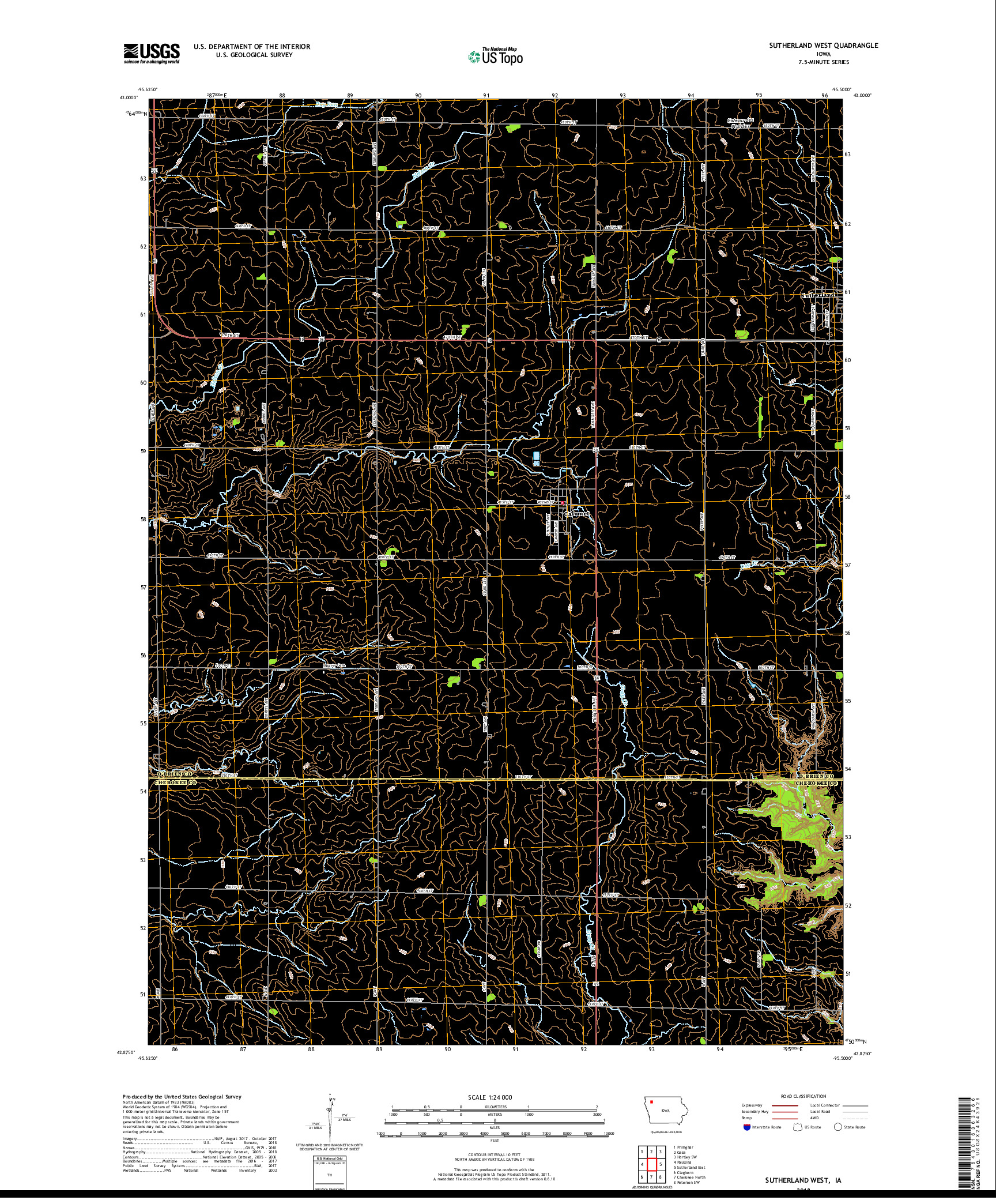 USGS US TOPO 7.5-MINUTE MAP FOR SUTHERLAND WEST, IA 2018