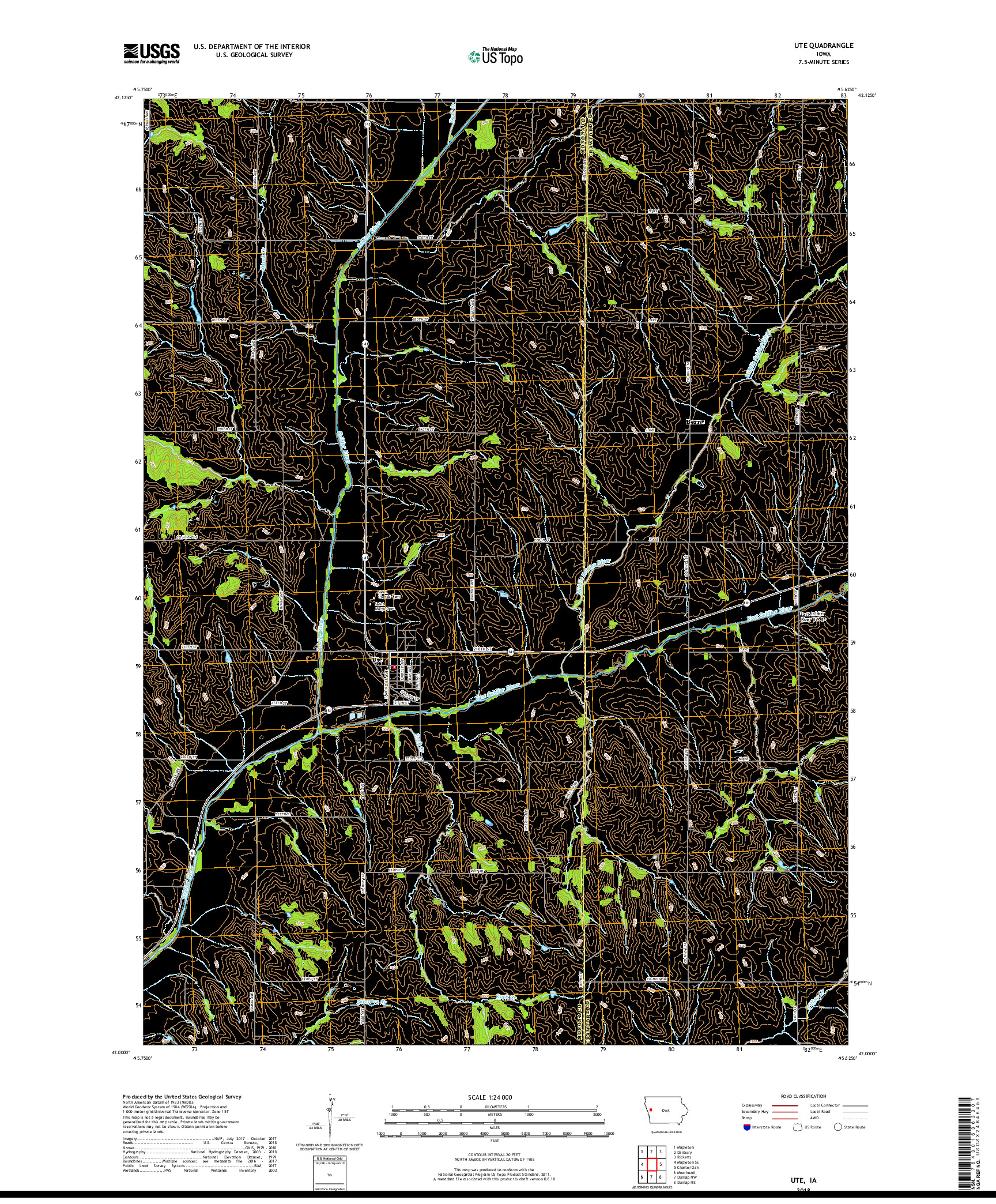 USGS US TOPO 7.5-MINUTE MAP FOR UTE, IA 2018