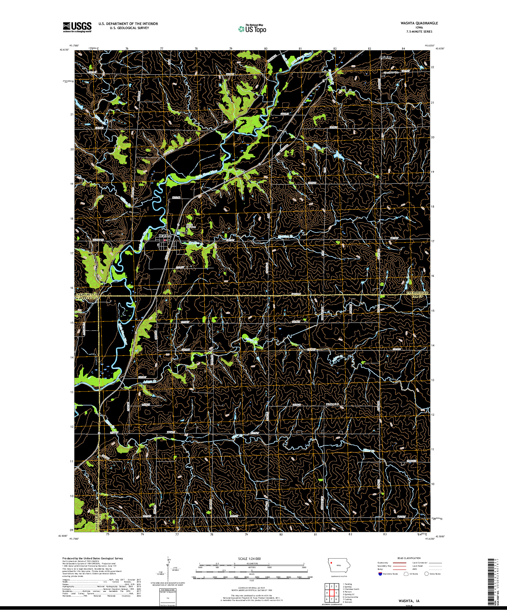 USGS US TOPO 7.5-MINUTE MAP FOR WASHTA, IA 2018