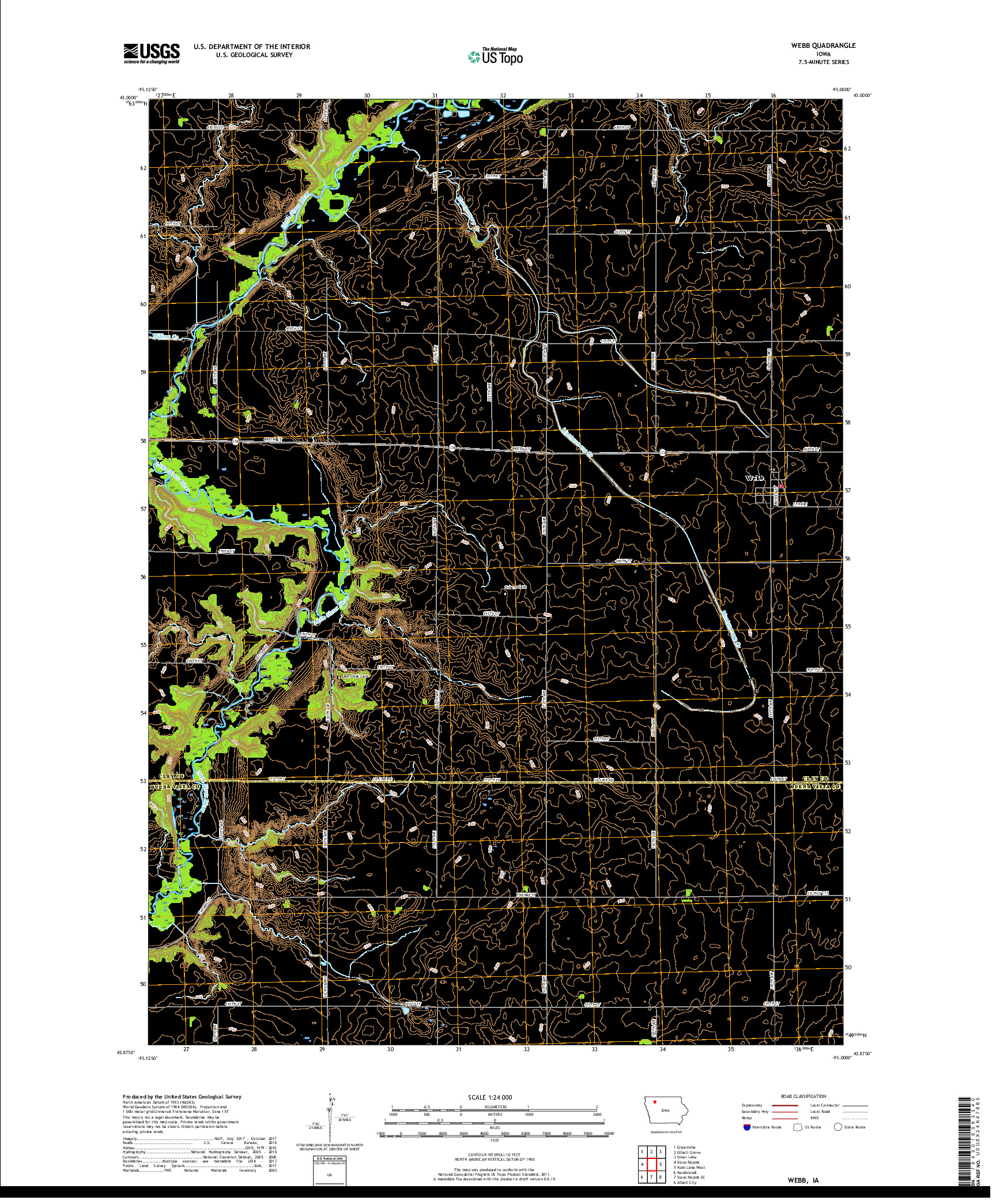 USGS US TOPO 7.5-MINUTE MAP FOR WEBB, IA 2018