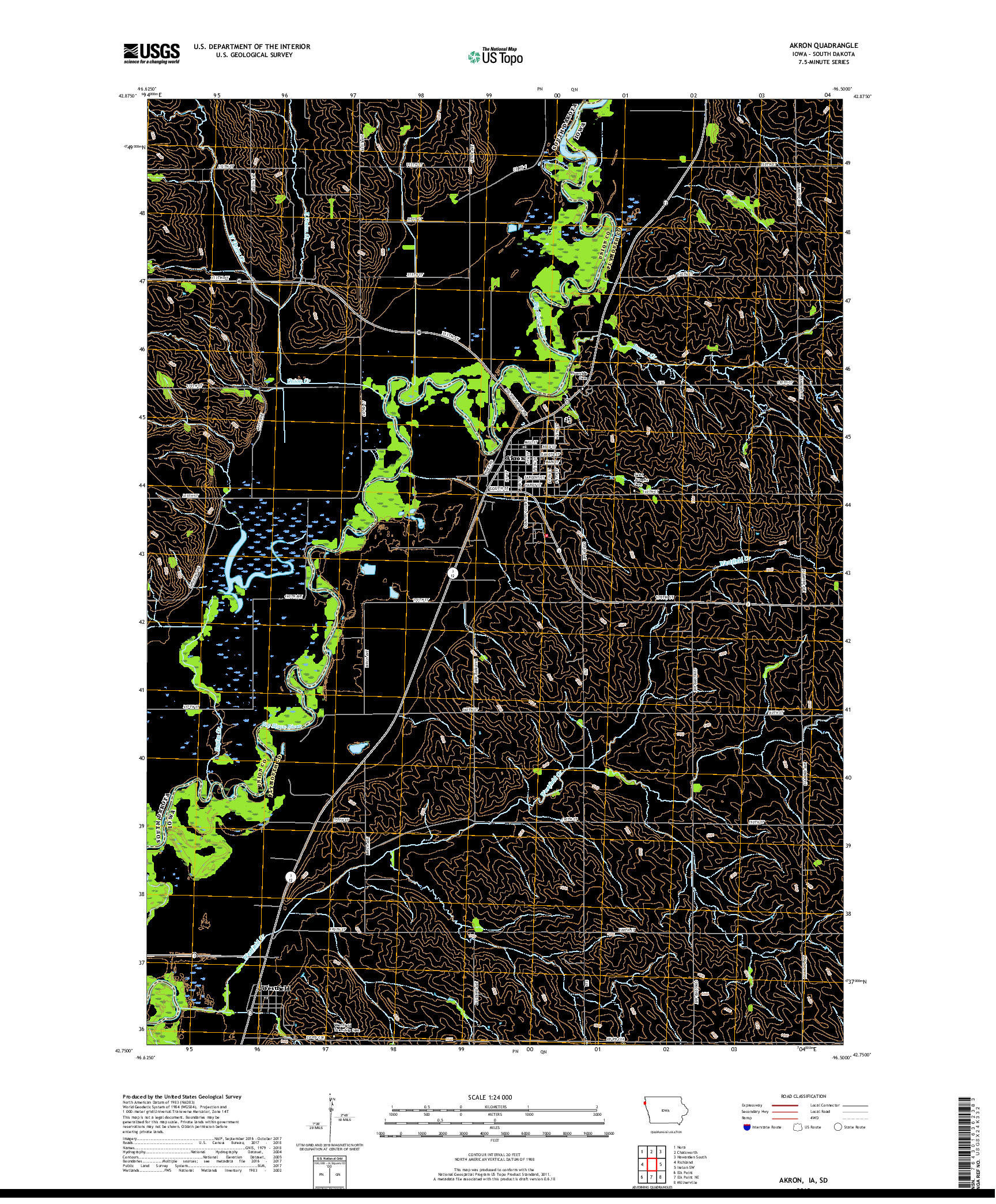 USGS US TOPO 7.5-MINUTE MAP FOR AKRON, IA,SD 2018