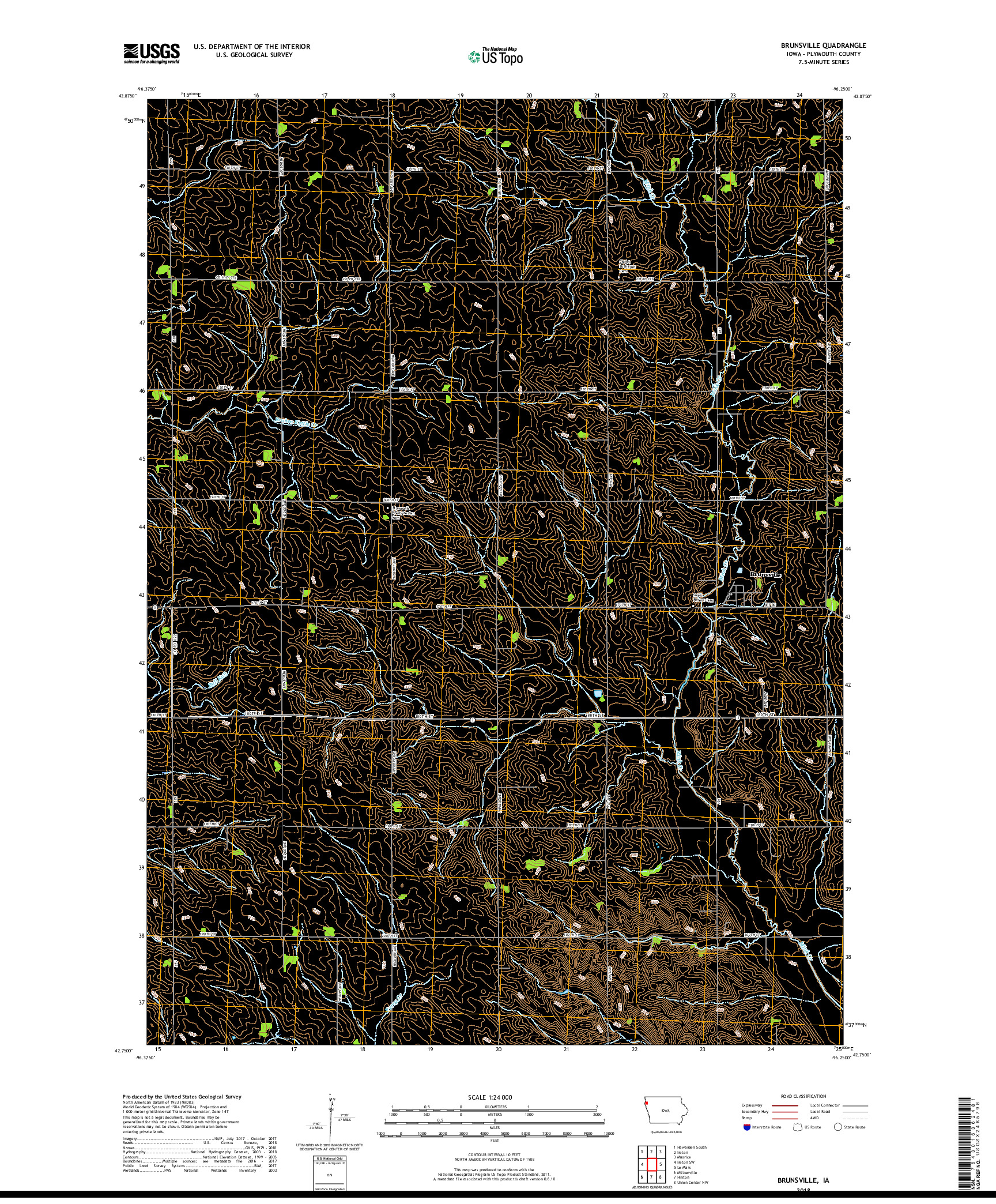 USGS US TOPO 7.5-MINUTE MAP FOR BRUNSVILLE, IA 2018