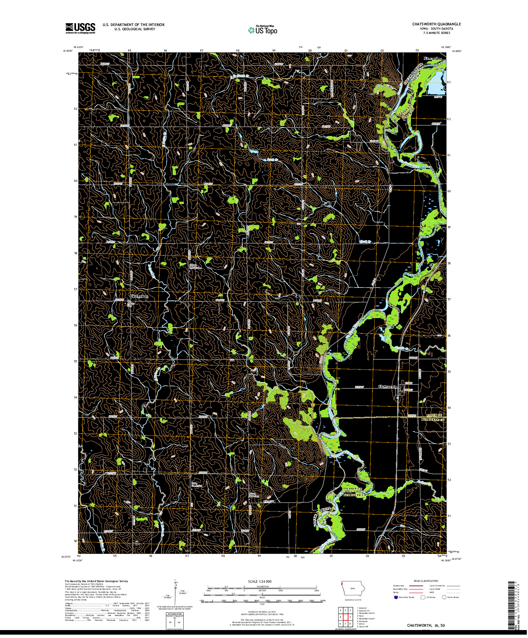 USGS US TOPO 7.5-MINUTE MAP FOR CHATSWORTH, IA,SD 2018