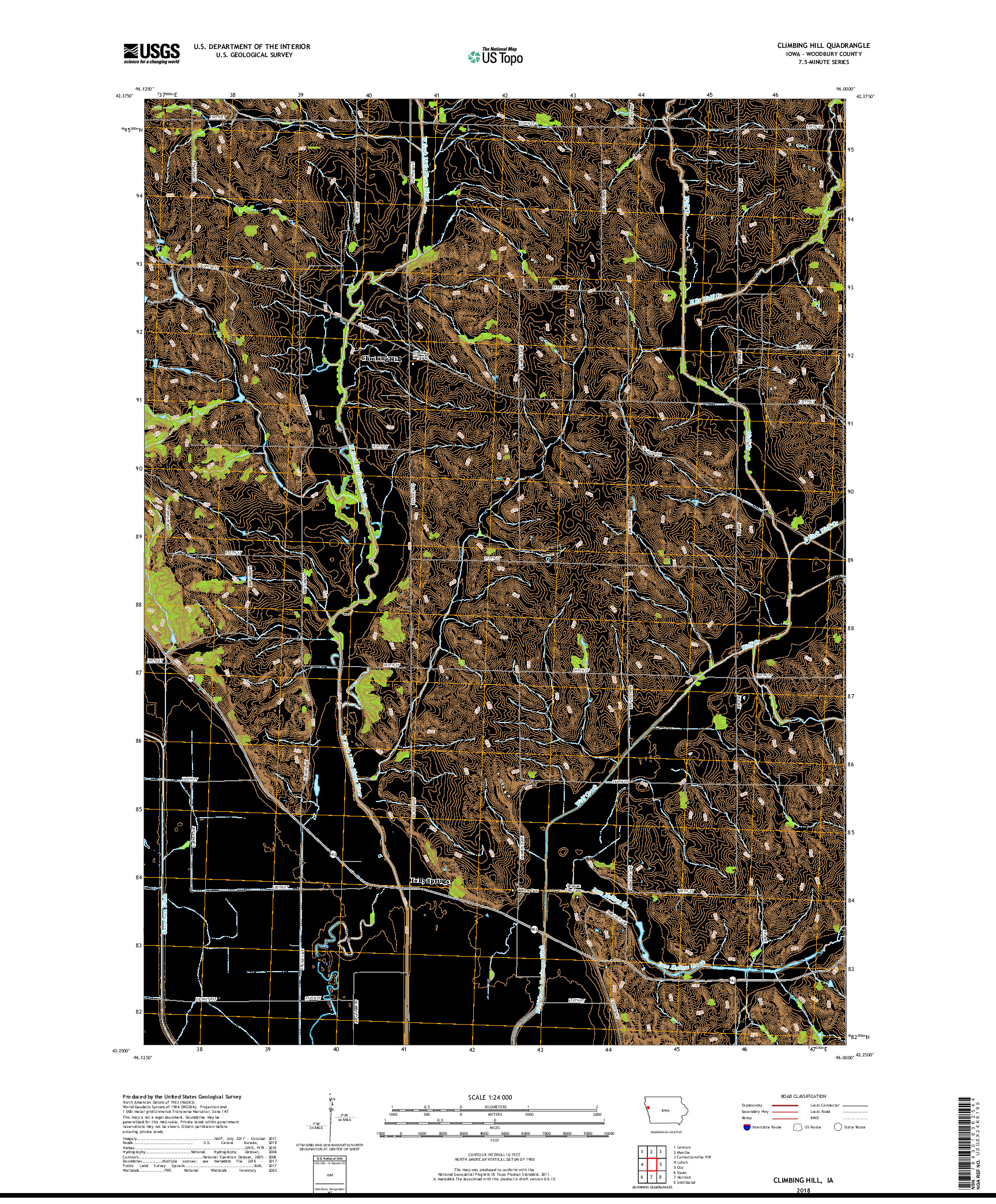 USGS US TOPO 7.5-MINUTE MAP FOR CLIMBING HILL, IA 2018