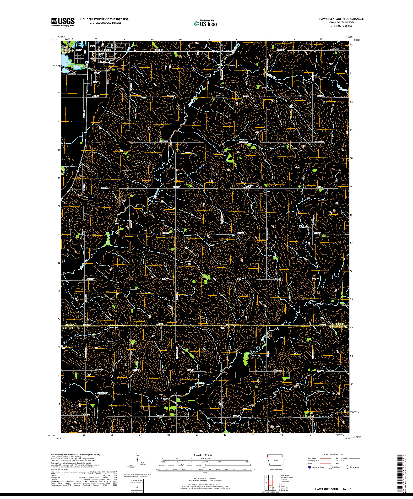 USGS US TOPO 7.5-MINUTE MAP FOR HAWARDEN SOUTH, IA,SD 2018