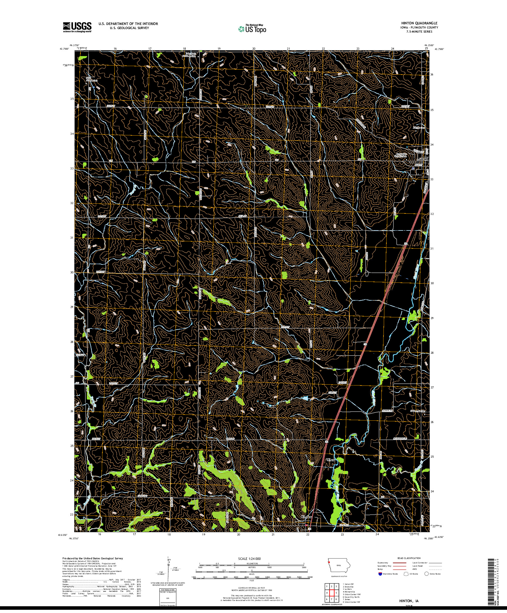 USGS US TOPO 7.5-MINUTE MAP FOR HINTON, IA 2018