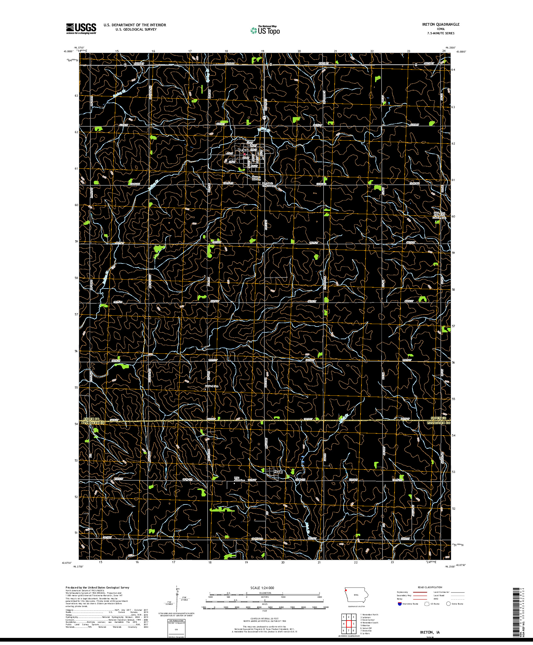 USGS US TOPO 7.5-MINUTE MAP FOR IRETON, IA 2018