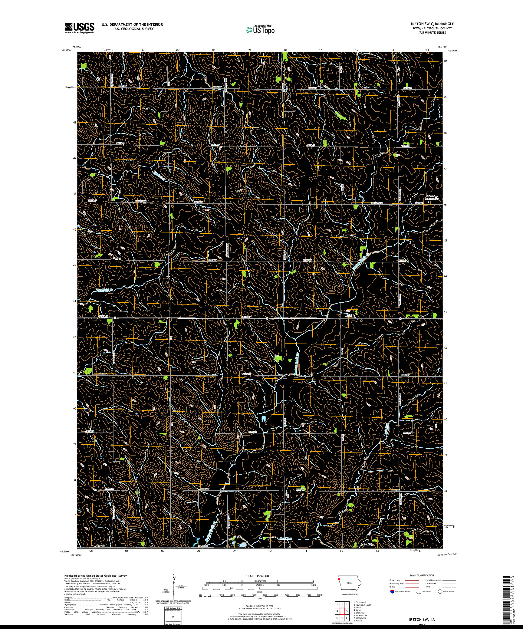 USGS US TOPO 7.5-MINUTE MAP FOR IRETON SW, IA 2018